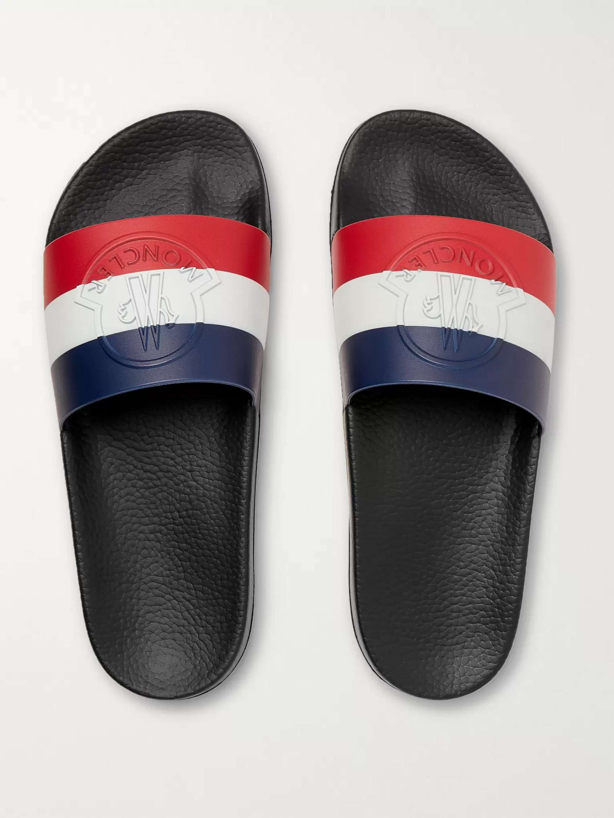 MONCLER Logo-Embossed Striped Rubber Slides