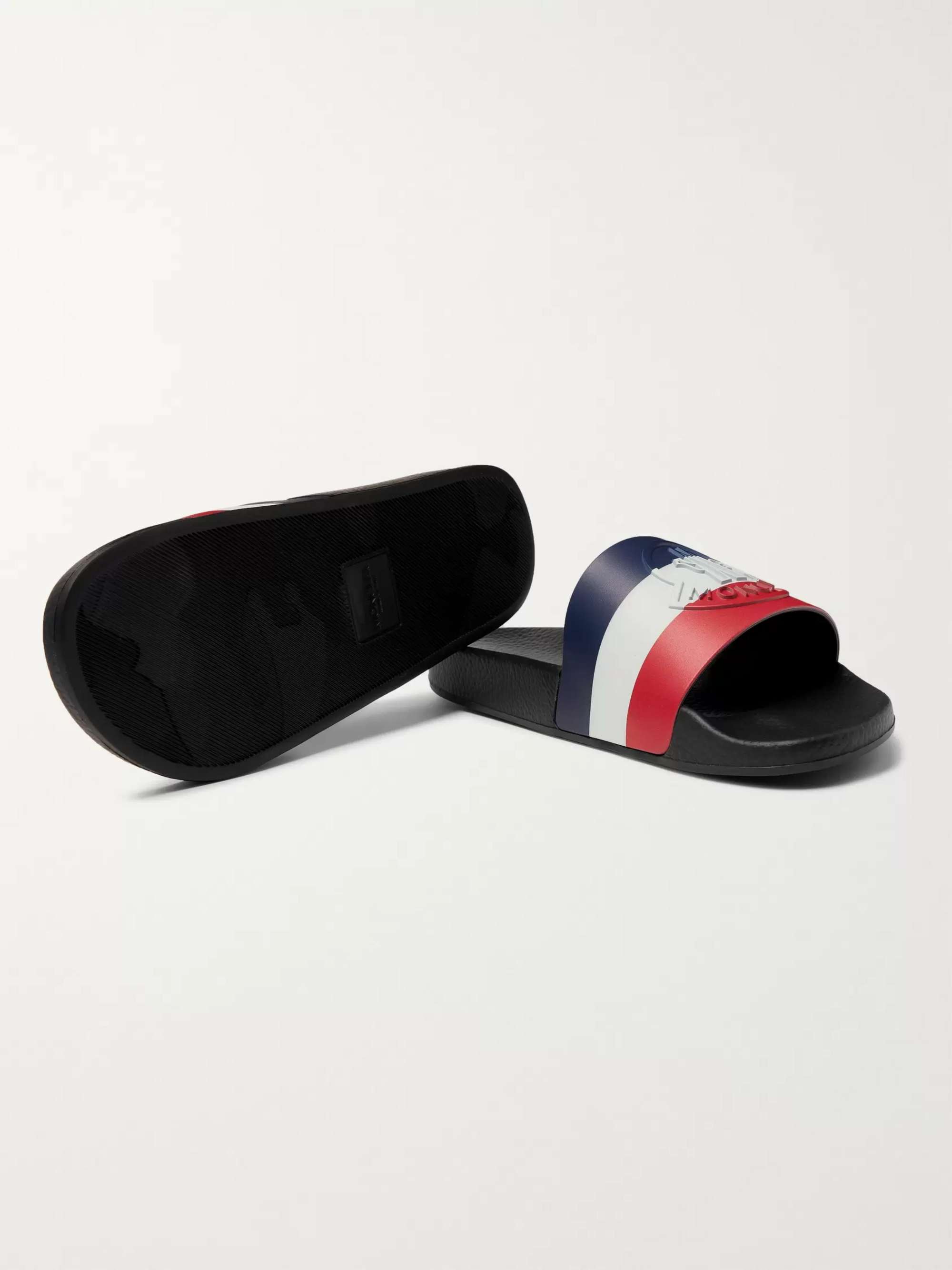 MONCLER Logo-Embossed Striped Rubber Slides