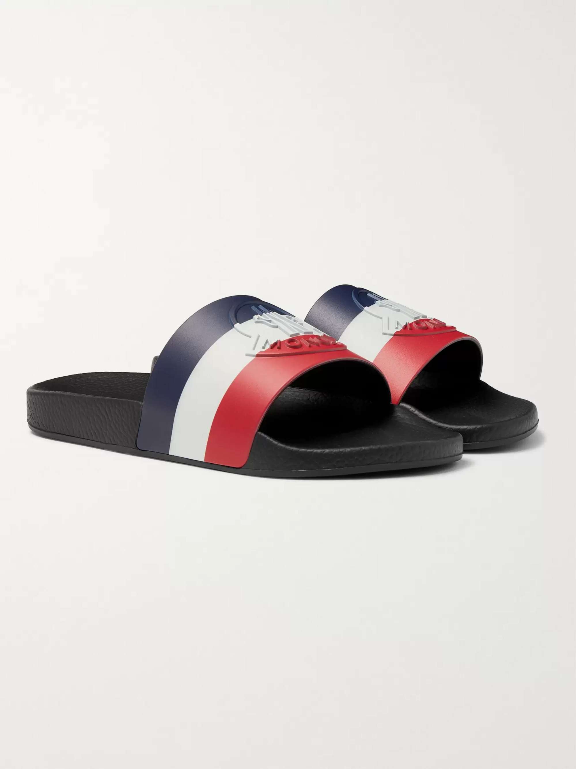 MONCLER Logo-Embossed Striped Rubber Slides