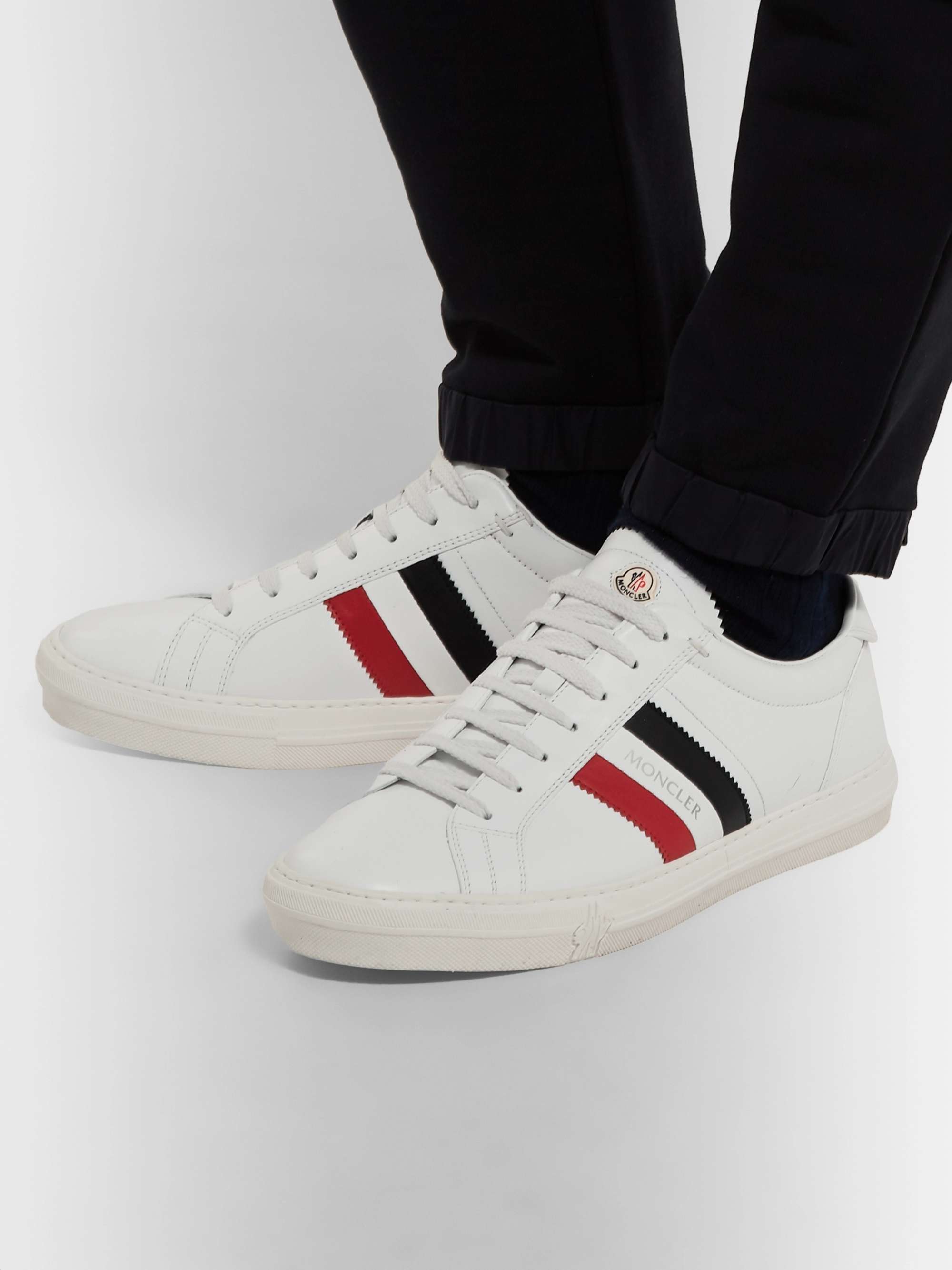 MONCLER New Monaco Striped Leather Sneakers