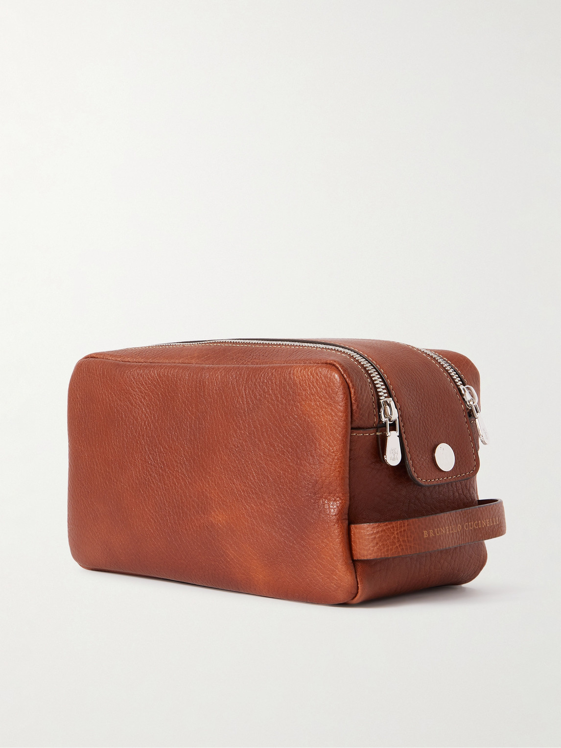 Shop Brunello Cucinelli Full-grain Leather Wash Bag In Brown