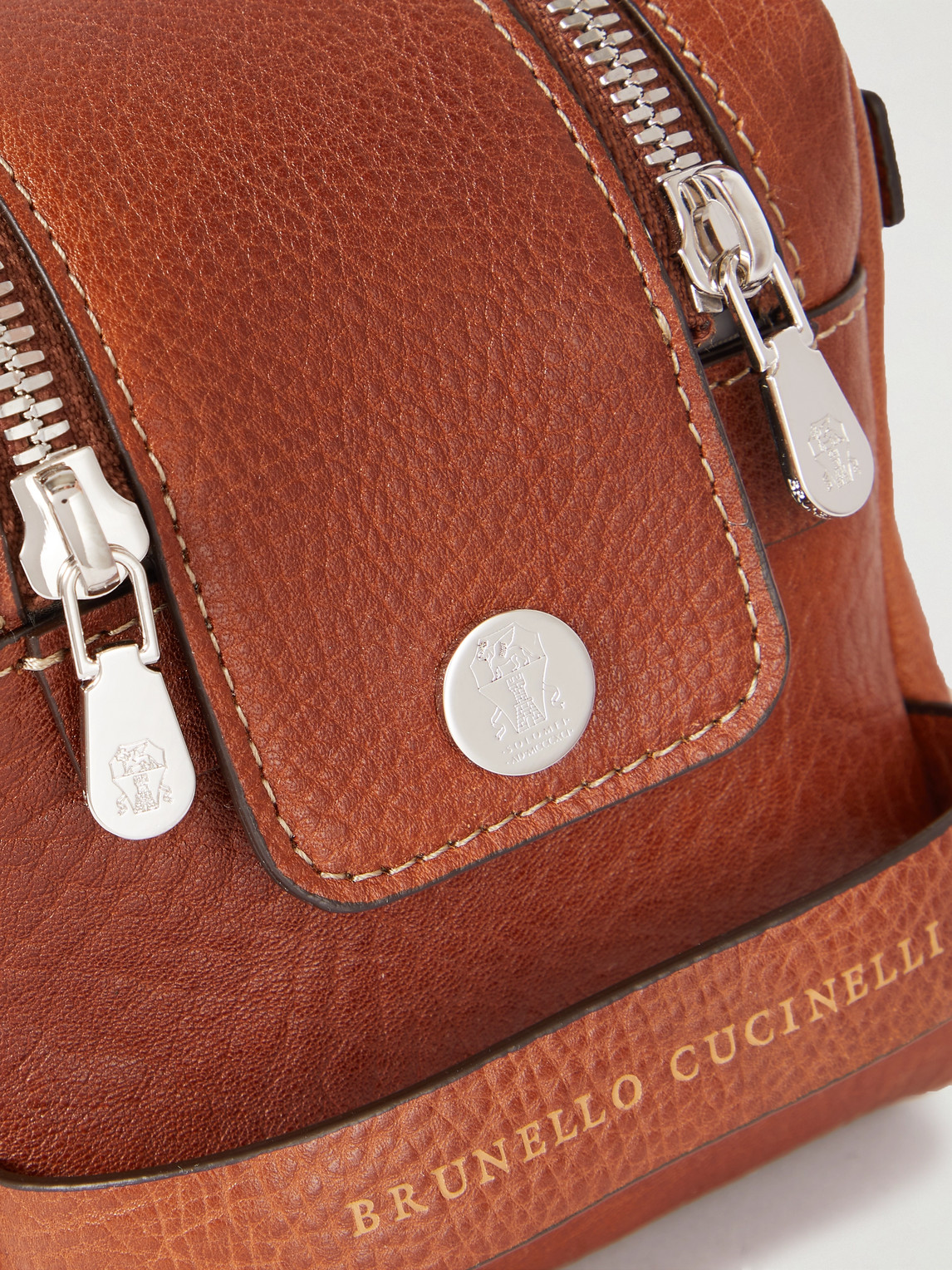 Shop Brunello Cucinelli Full-grain Leather Wash Bag In Brown
