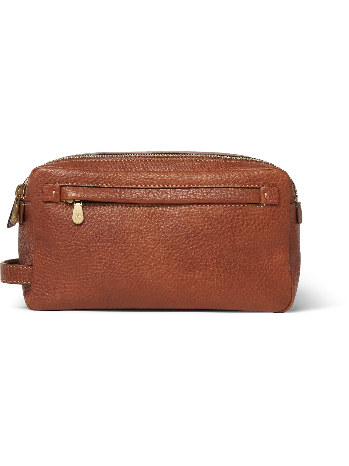 Brunello Cucinelli Full-grain Leather Wash Bag In Brown
