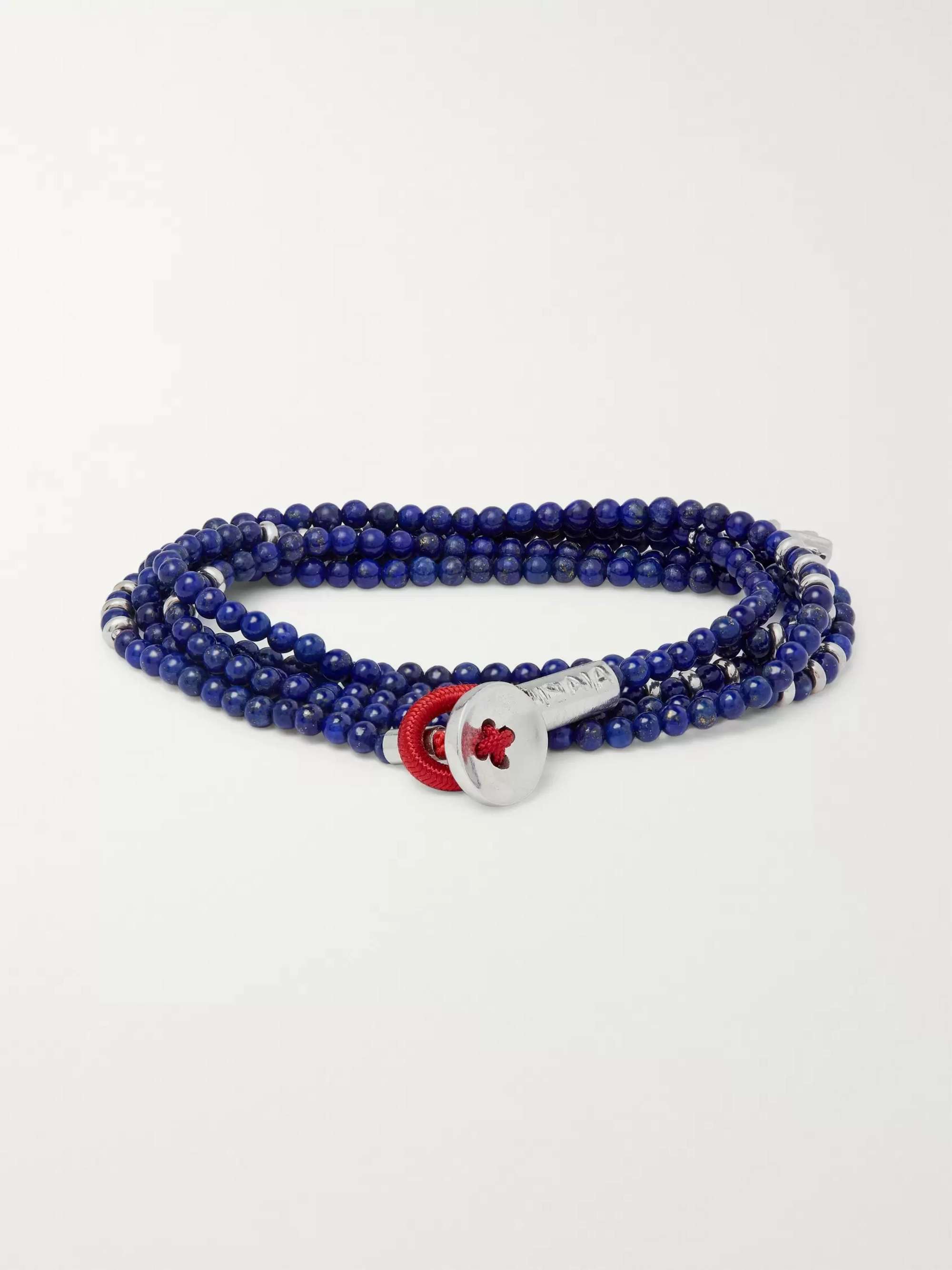 ISAIA Saracino Silver Lapis Beaded Wrap Bracelet