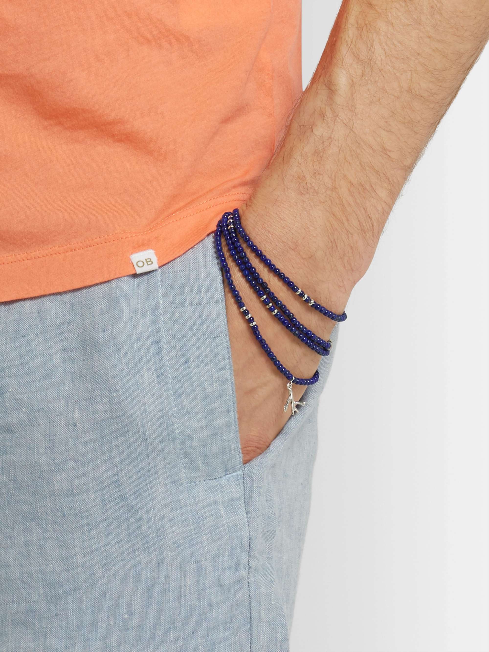 ISAIA Saracino Silver Lapis Beaded Wrap Bracelet