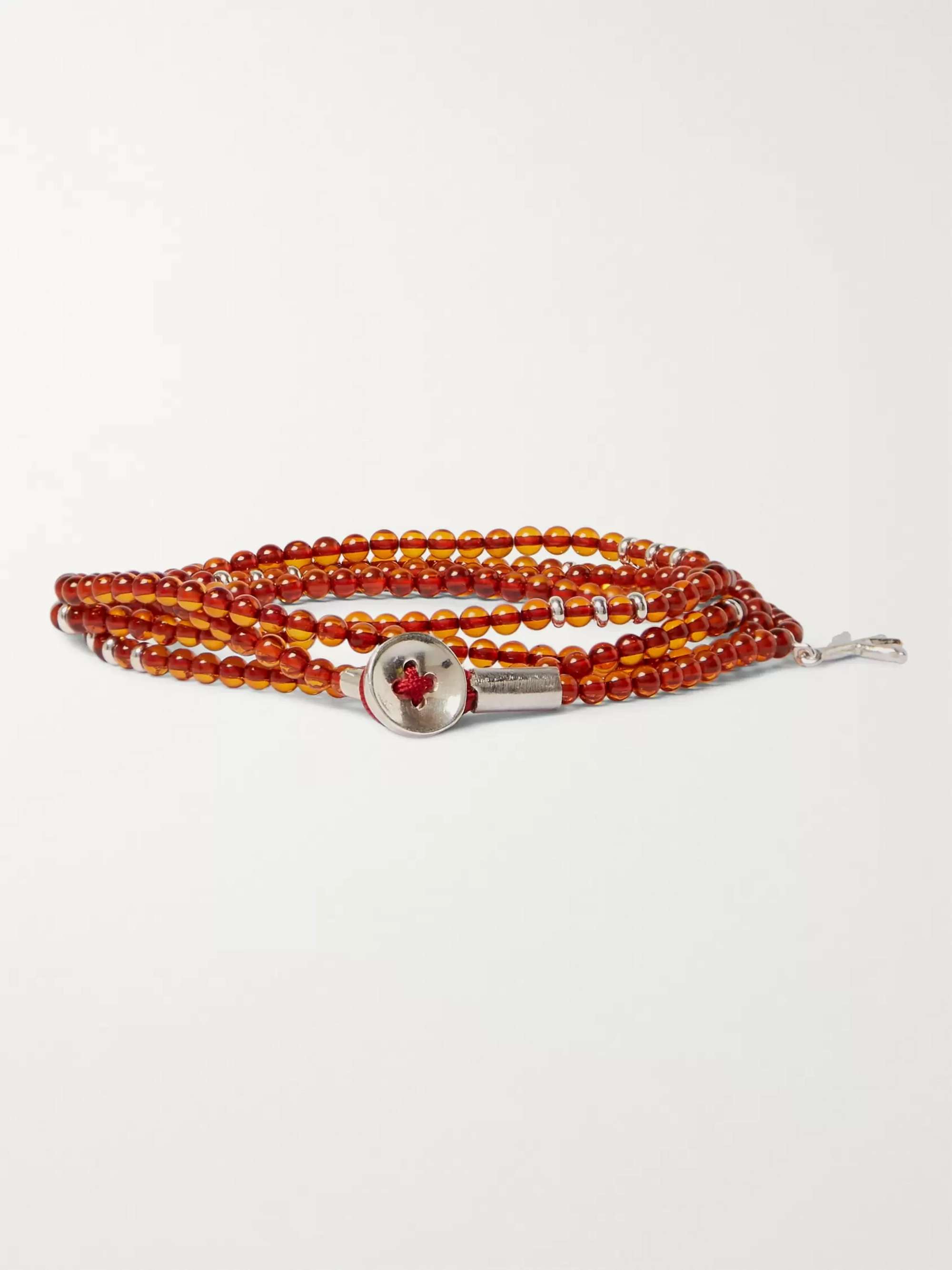 ISAIA Saracino Silver Amber Beaded Wrap Bracelet