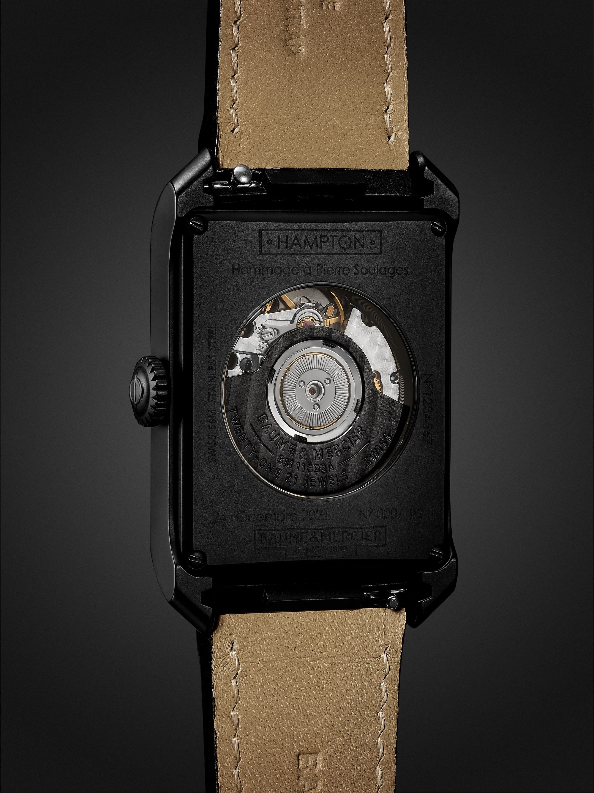 BAUME & MERCIER Hampton Hommage à Pierre Soulages Limited Edition Automatic 31mm Stainless Steel and Alligator Watch, Ref. No. 10641