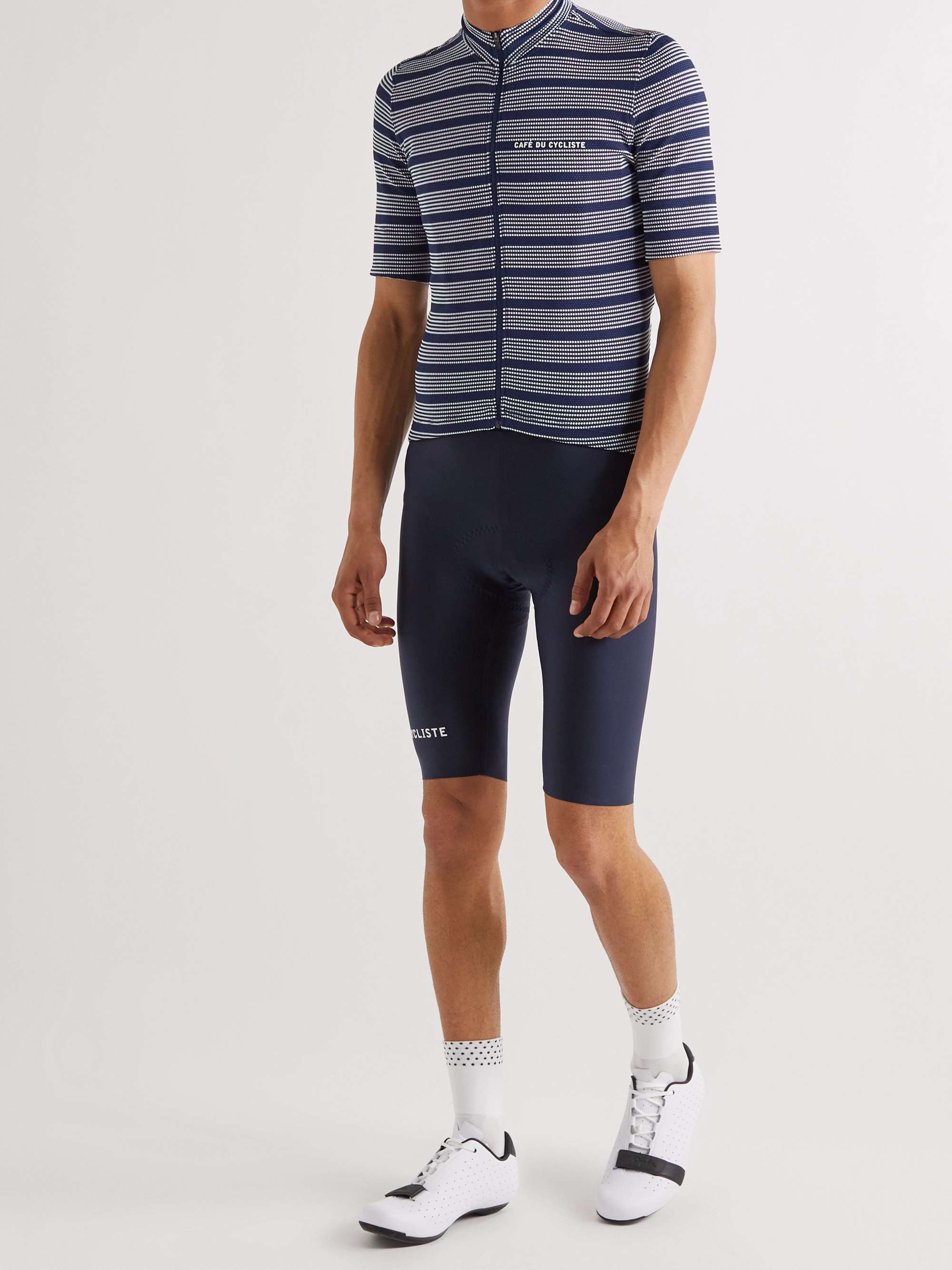 CAFE DU CYCLISTE Francine Striped Mesh-Panelled Cycling Jersey