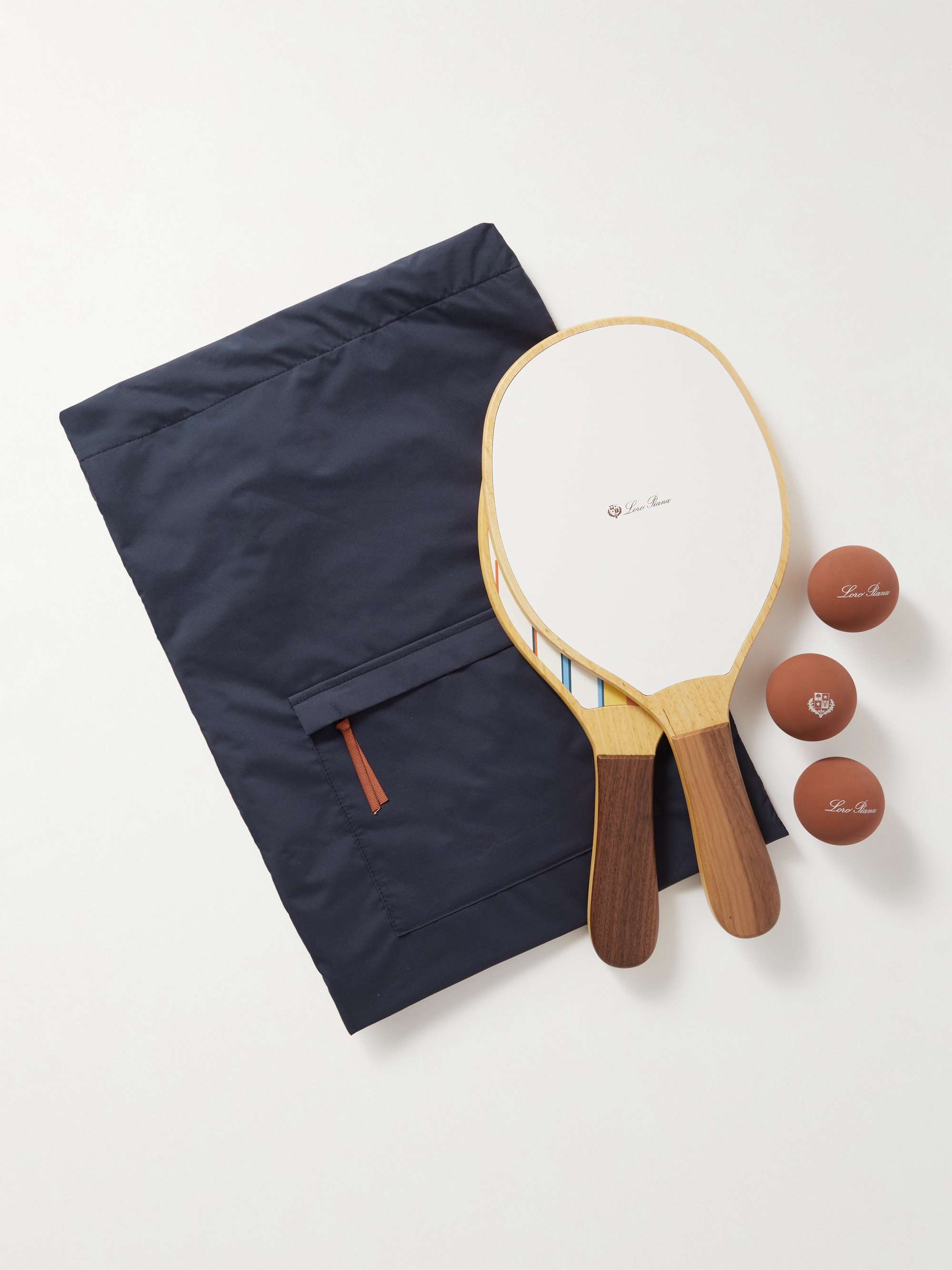 LORO PIANA Logo-Print Leather-Trimmed Wooden Beach Bat and Ball Set