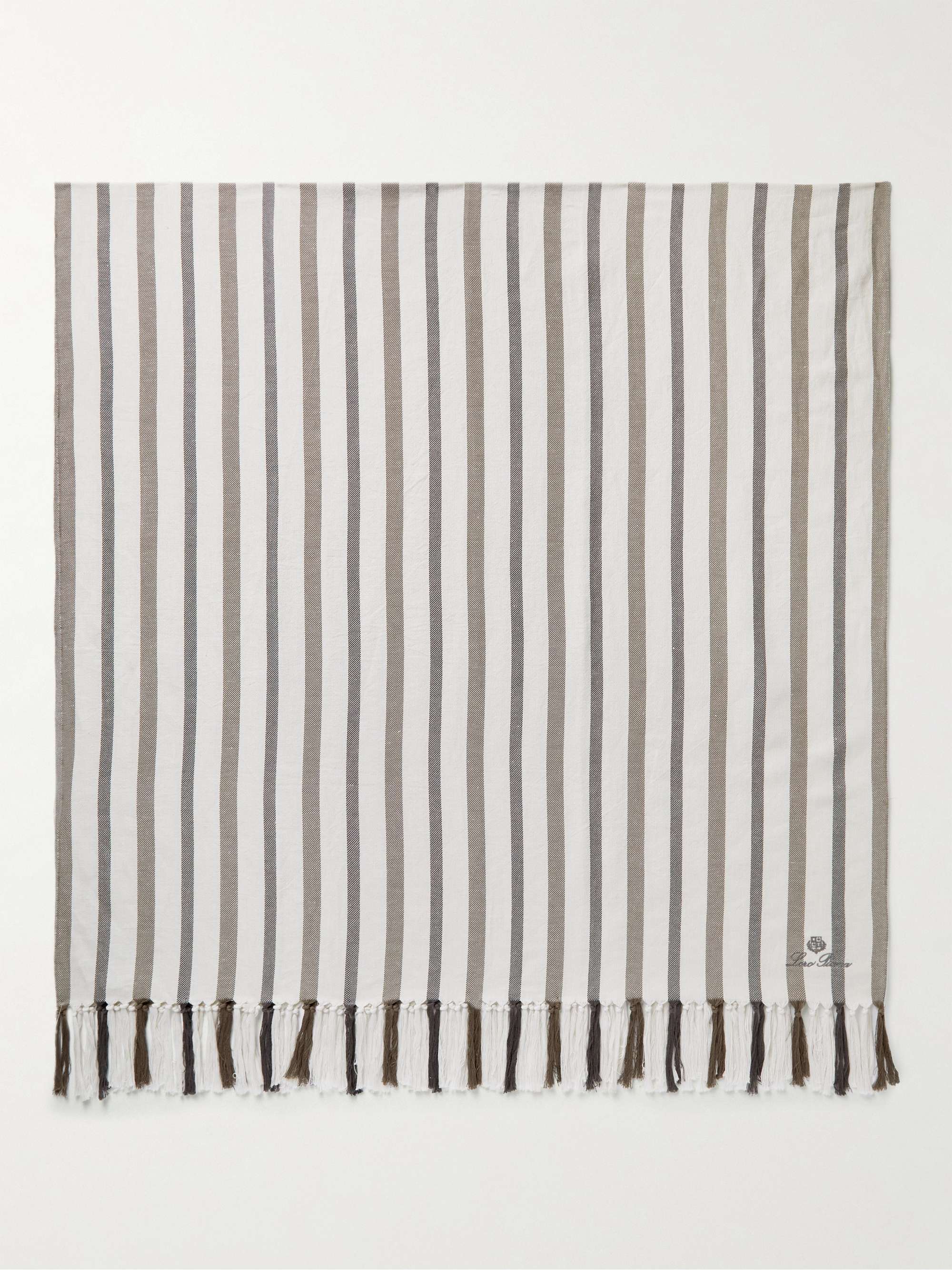 LORO PIANA Logo-Embroidered Fringed Striped Cotton and Linen-Blend Beach Towel