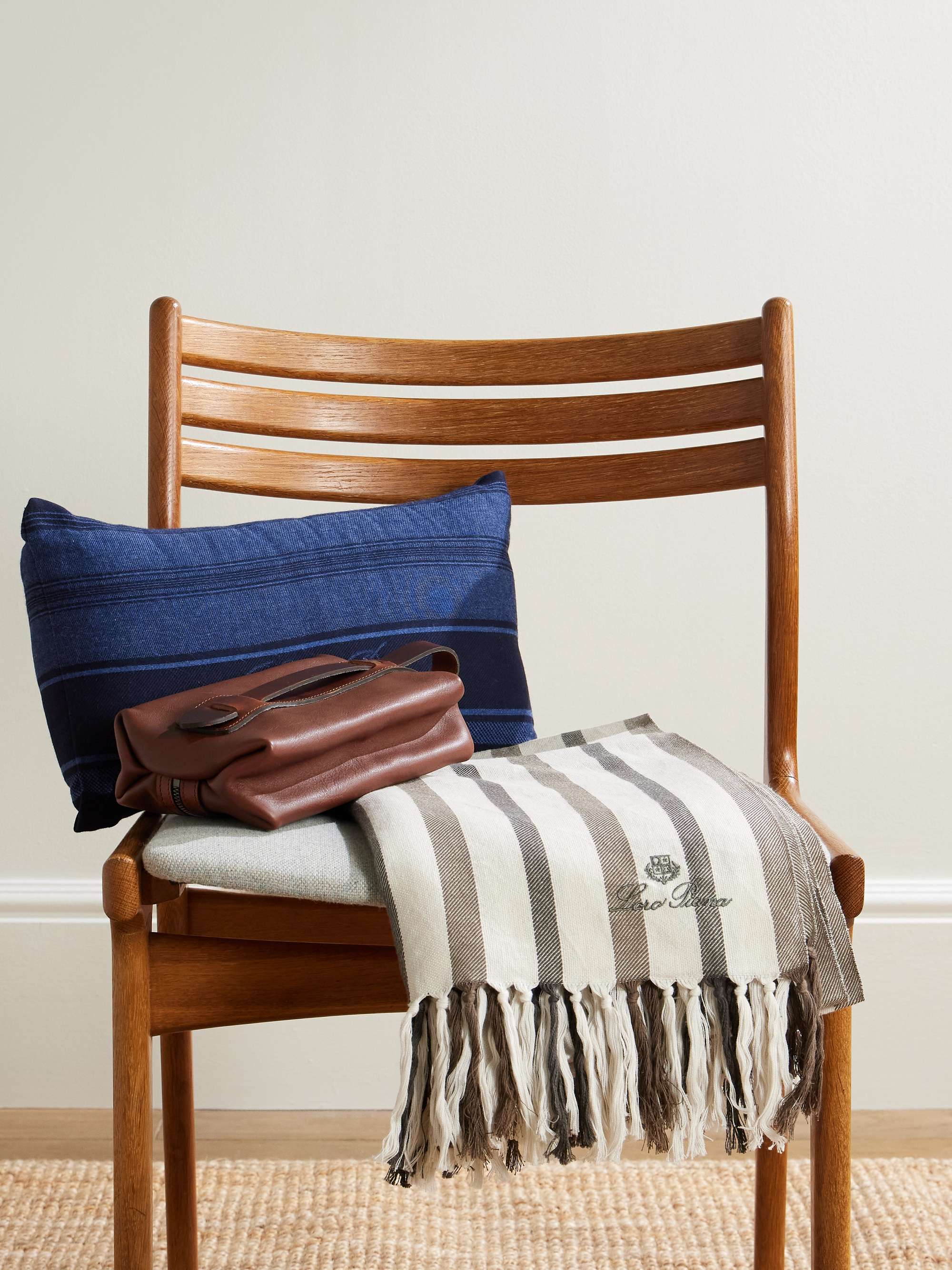 LORO PIANA Logo-Embroidered Fringed Striped Cotton and Linen-Blend Beach Towel