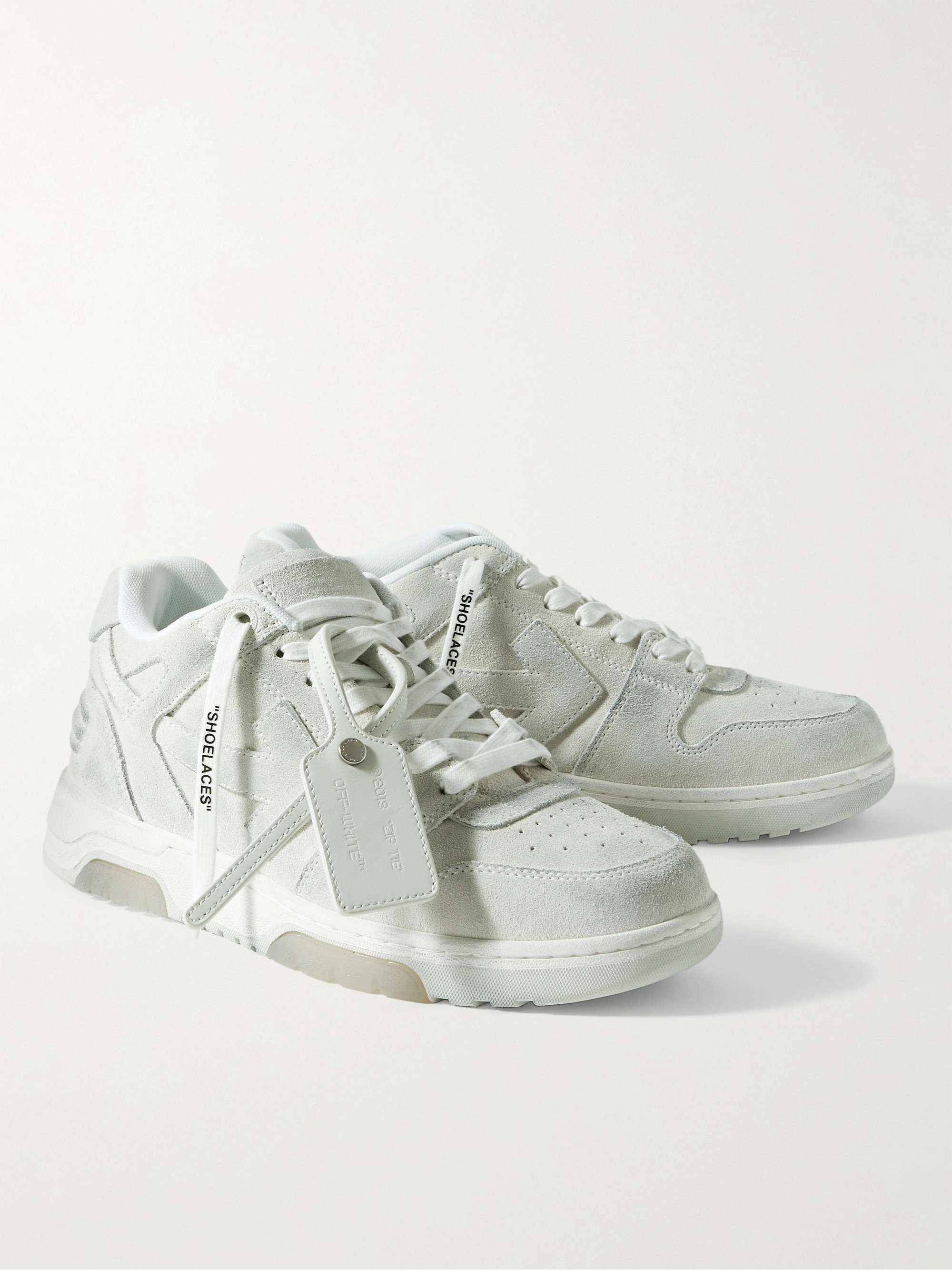 Out of Office Distressed Leather-Trimmed Suede Sneakers