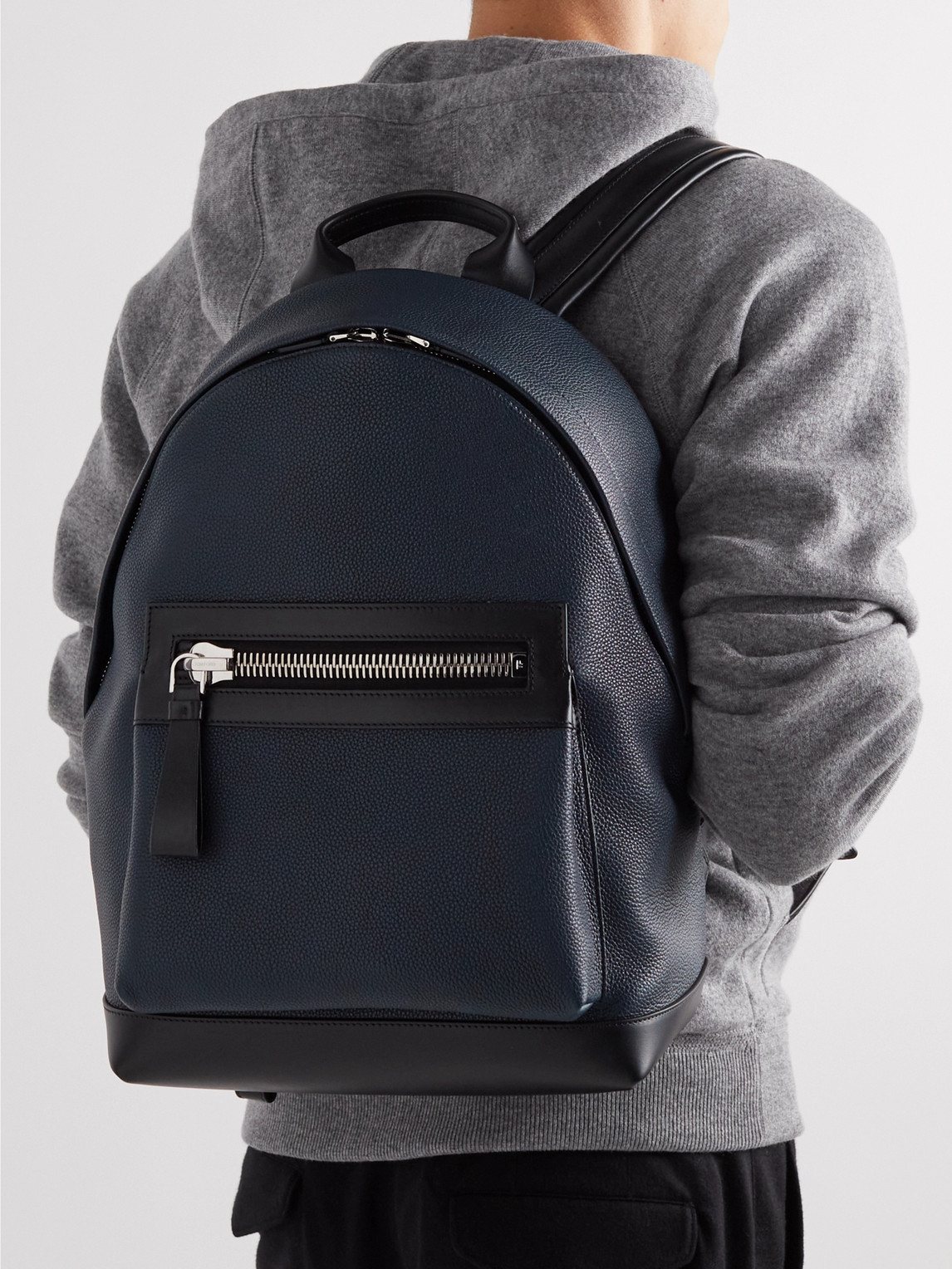 Shop Tom Ford Buckley Pebble-grain Leather Backpack In Blue