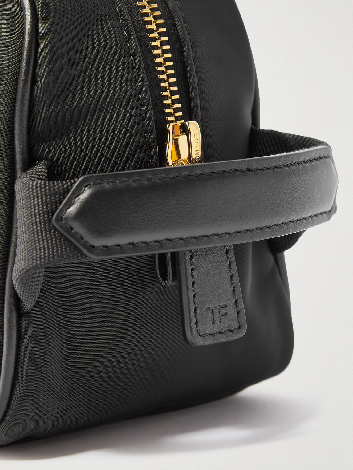 Shop Tom Ford Leather-trimmed Nylon Wash Bag In Black
