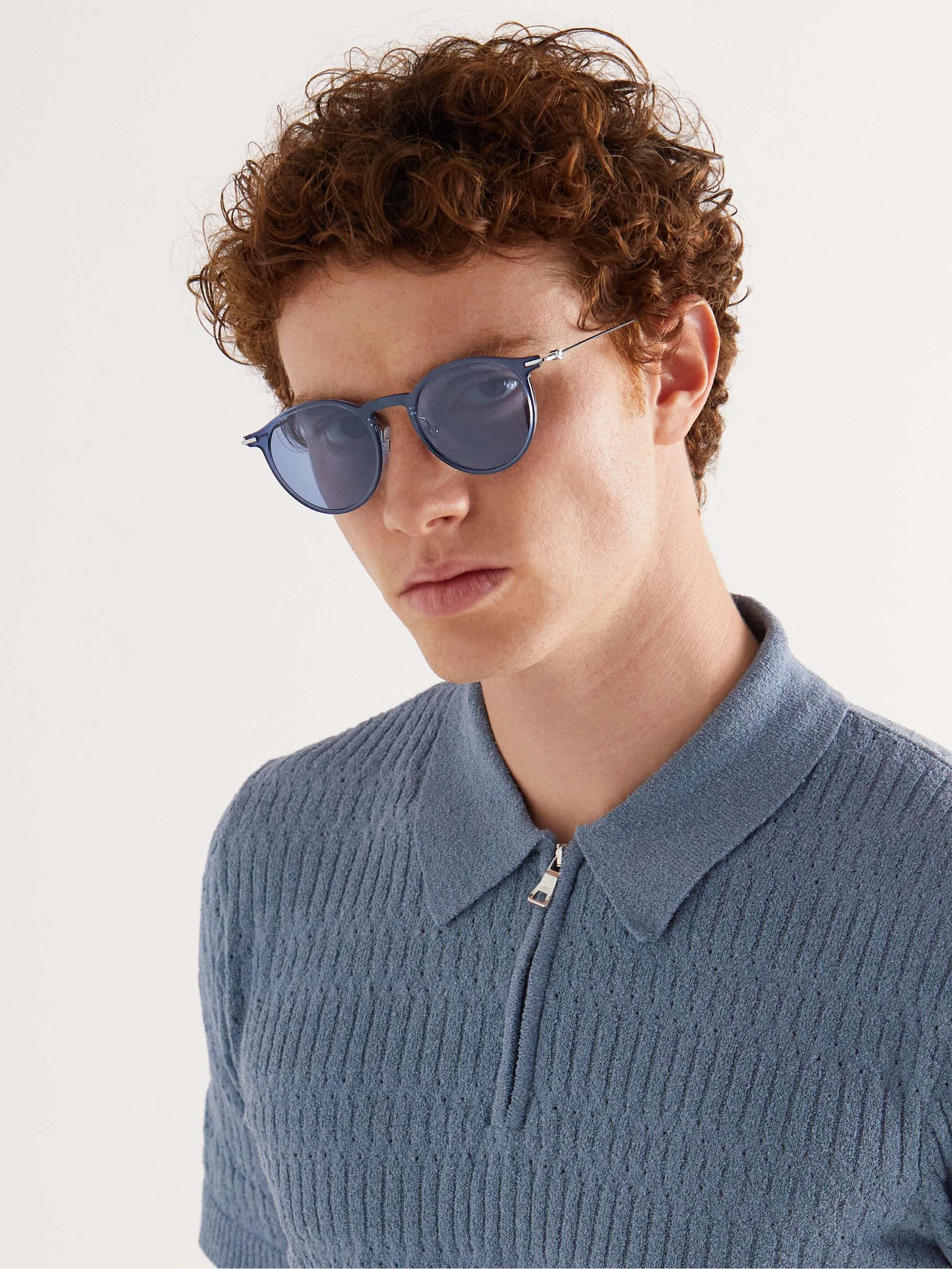 MONTBLANC Round-Frame Acetate and Silver-Tone Sunglasses