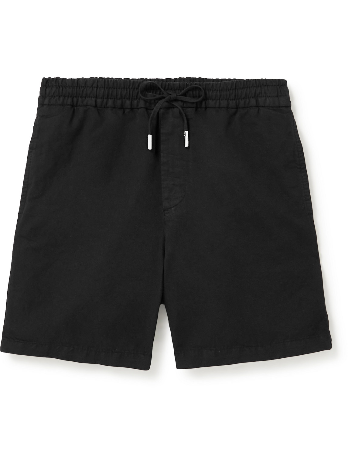 Mr P Straight-leg Cotton And Linen-blend Twill Drawstring Shorts In Black