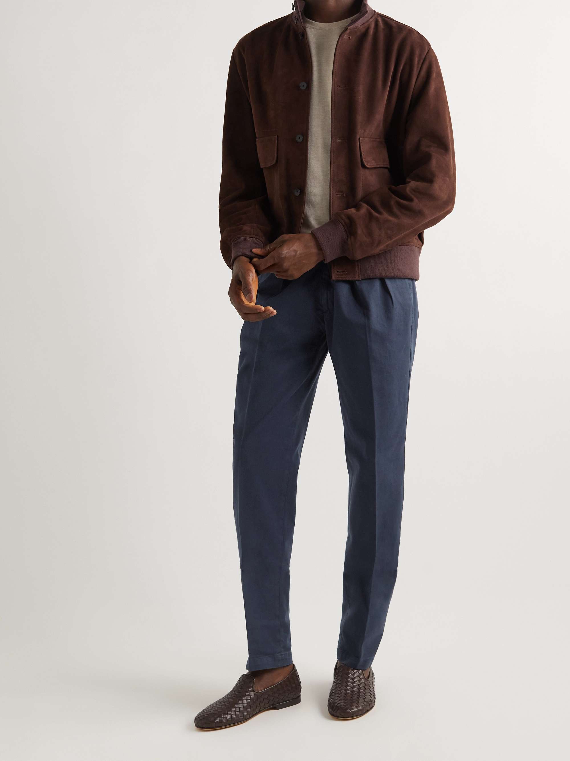 RUBINACCI Manny Slim-Fit Tapered Pleated Cotton-Twill Trousers