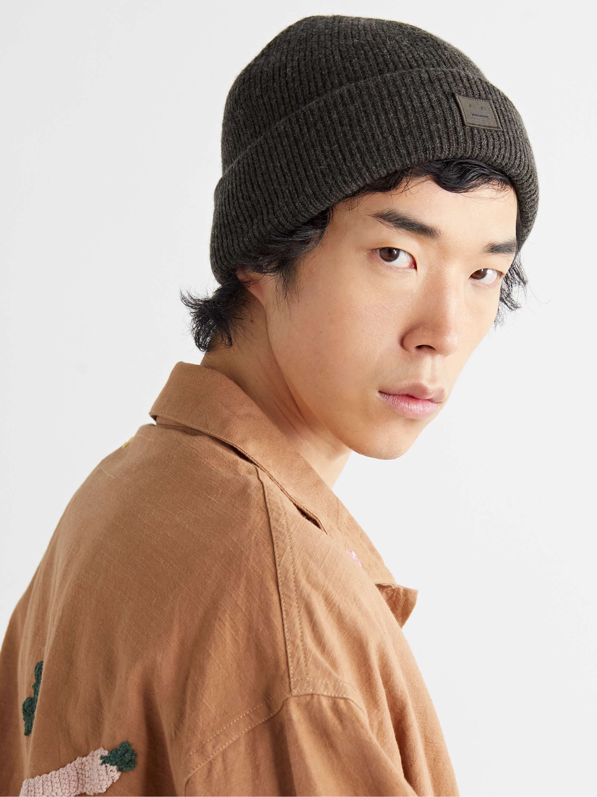 ACNE STUDIOS Logo-Appliquéd Ribbed Wool Beanie