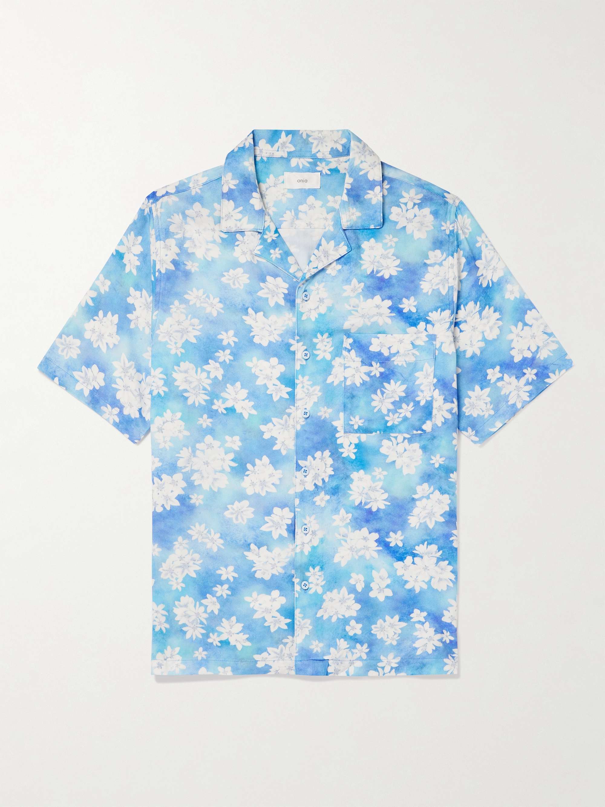 ONIA Vacation Camp-Collar Floral-Print Crepe Shirt