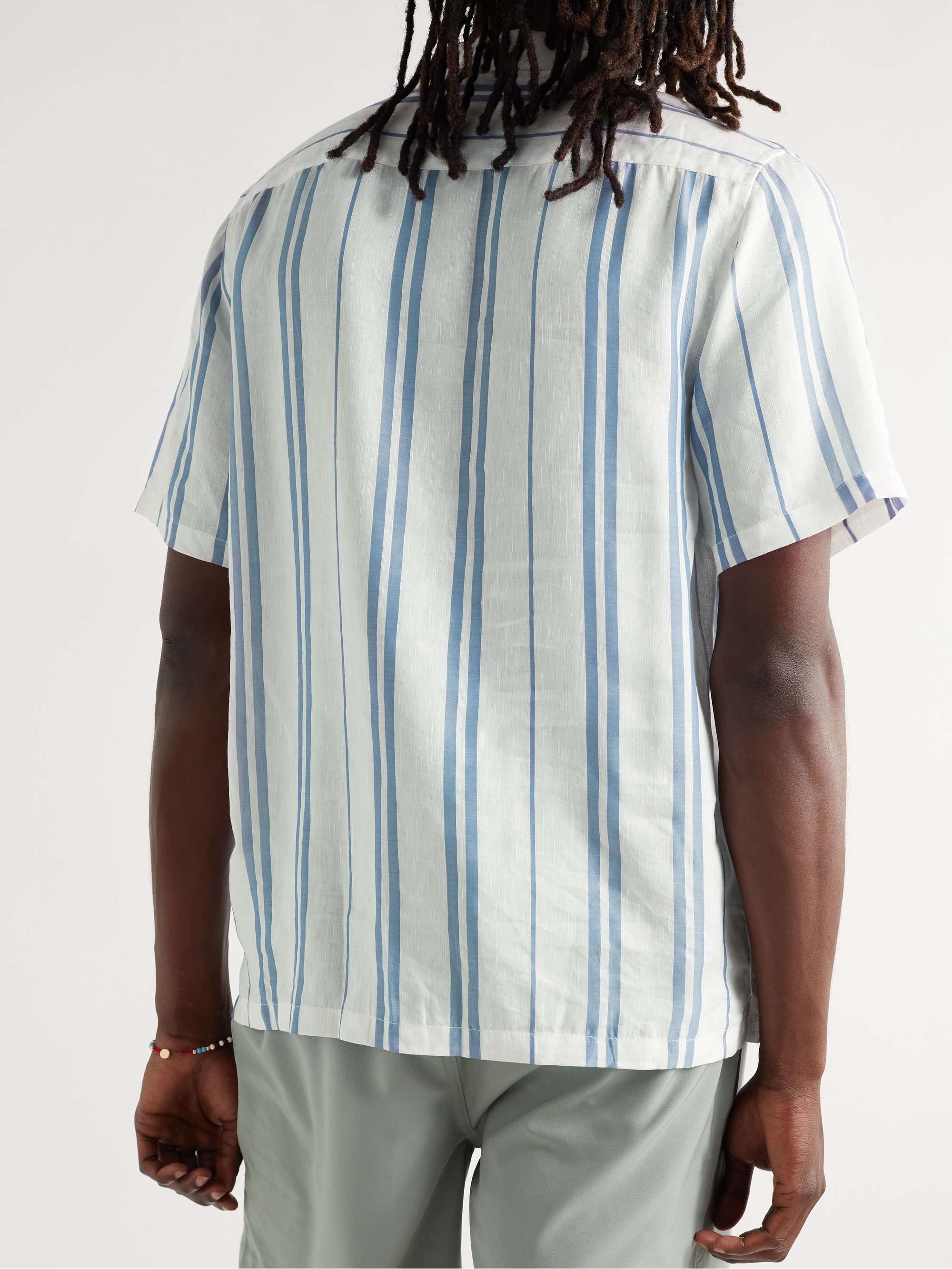 ONIA Air Convertible-Collar Striped Woven Shirt
