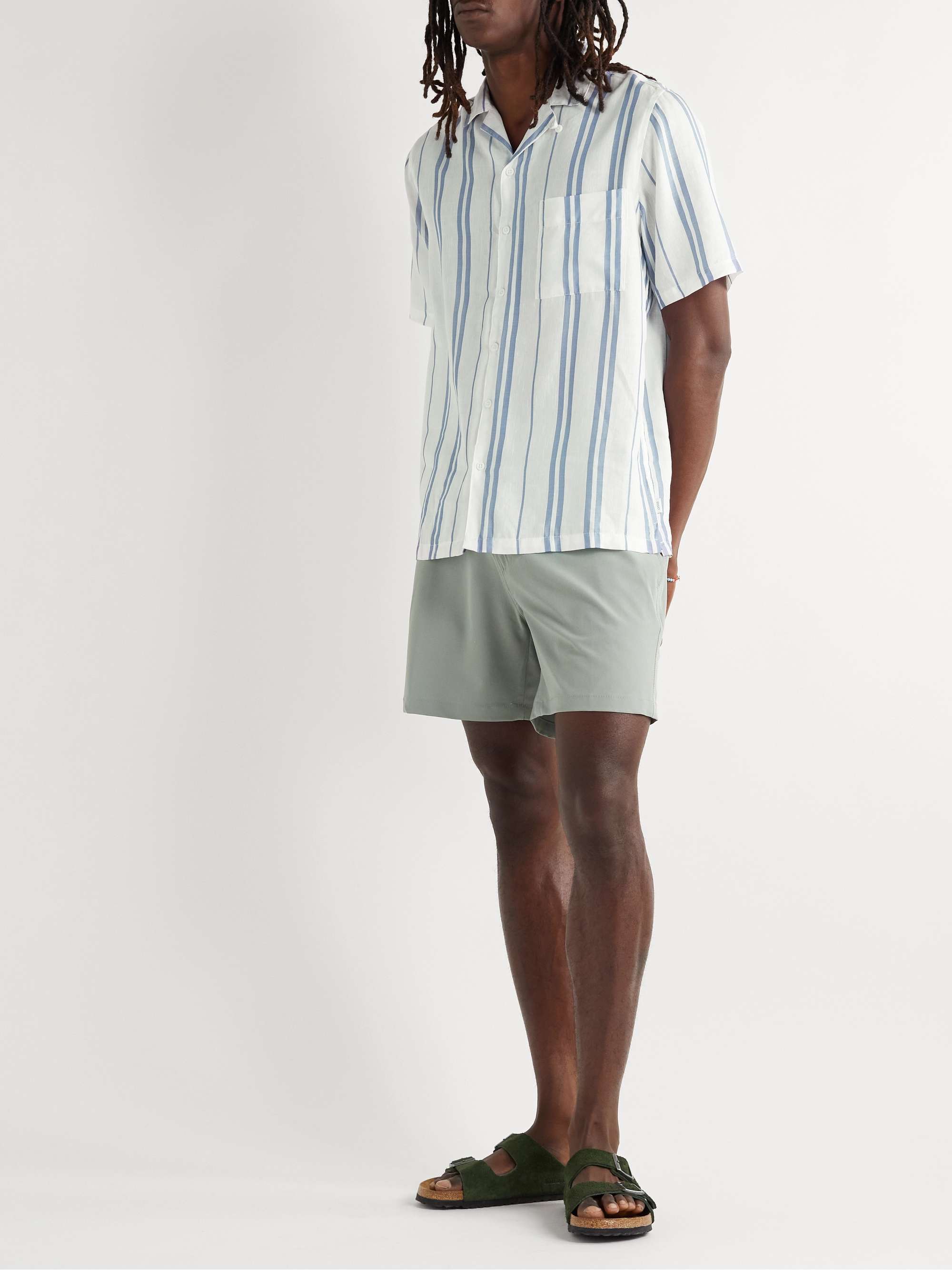 ONIA Air Convertible-Collar Striped Woven Shirt