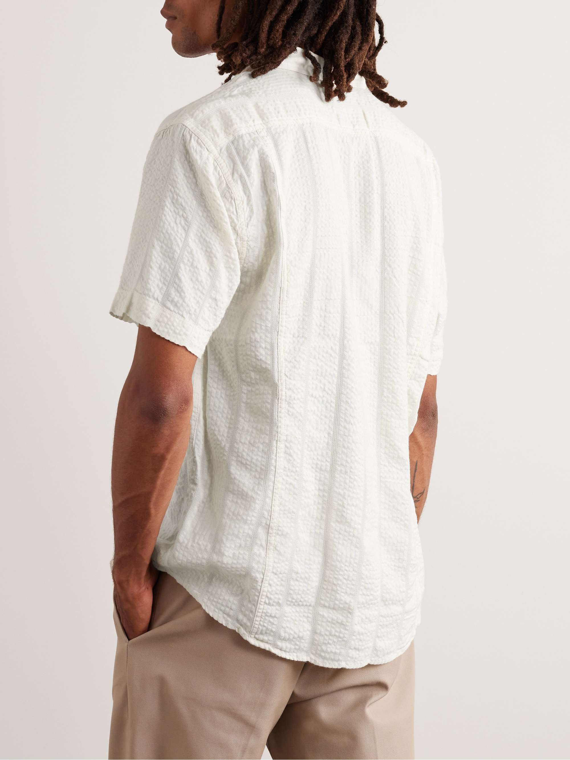 CORRIDOR Camp-Collar Striped Cotton-Blend Seersucker Shirt