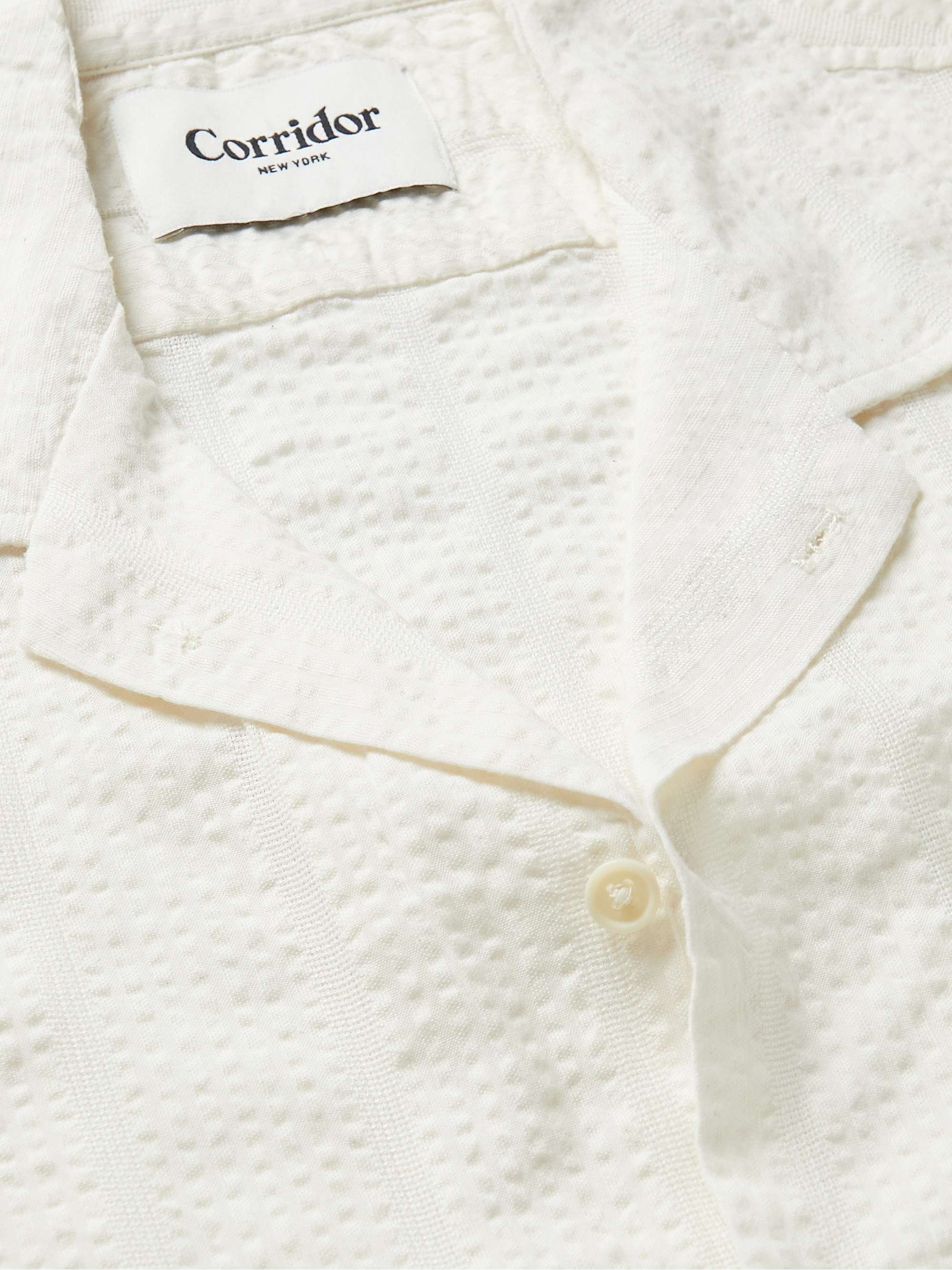 CORRIDOR Camp-Collar Striped Cotton-Blend Seersucker Shirt