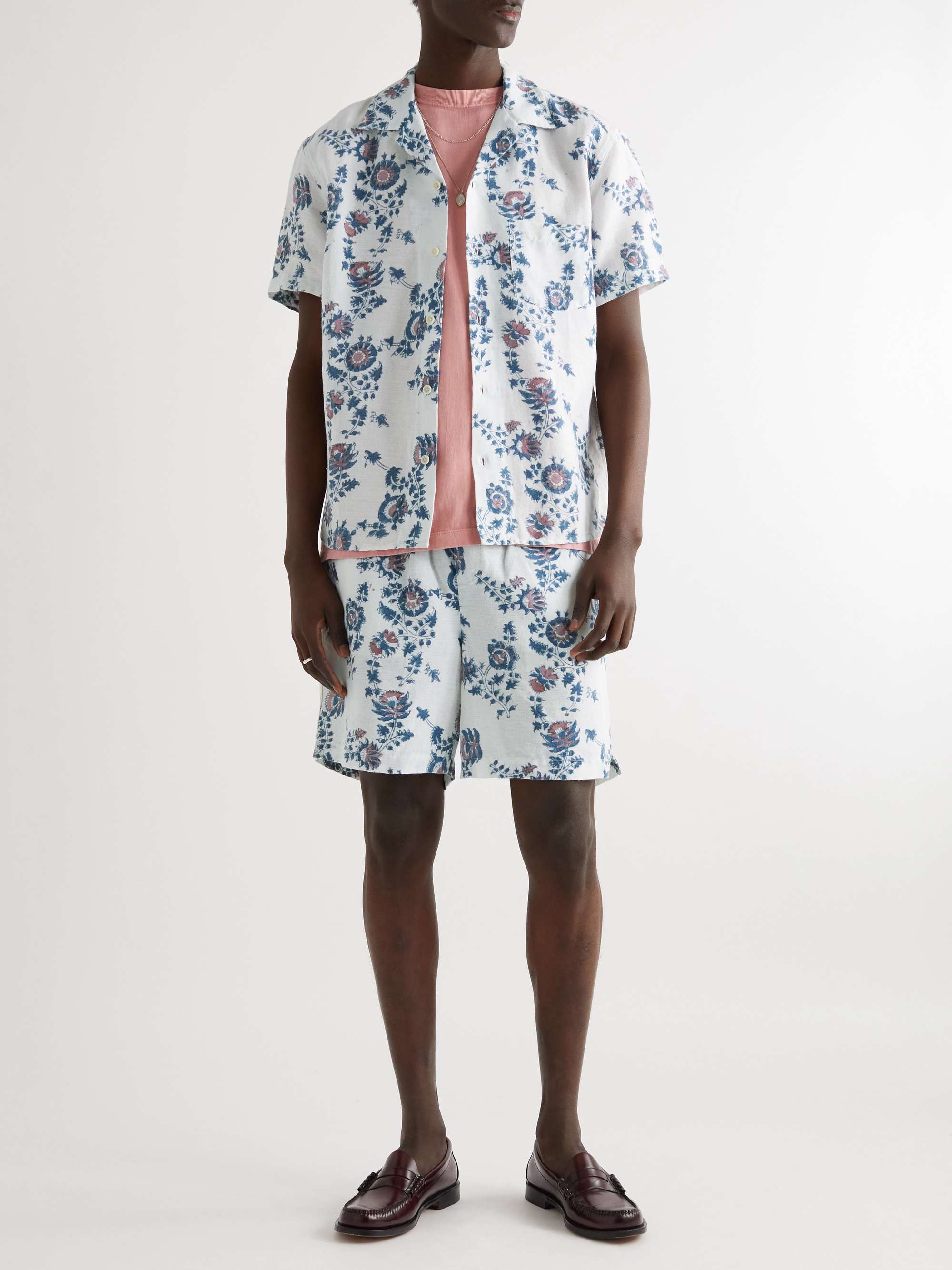 CORRIDOR Straight-Leg Floral-Print Linen and Cotton-Blend Drawstring Shorts