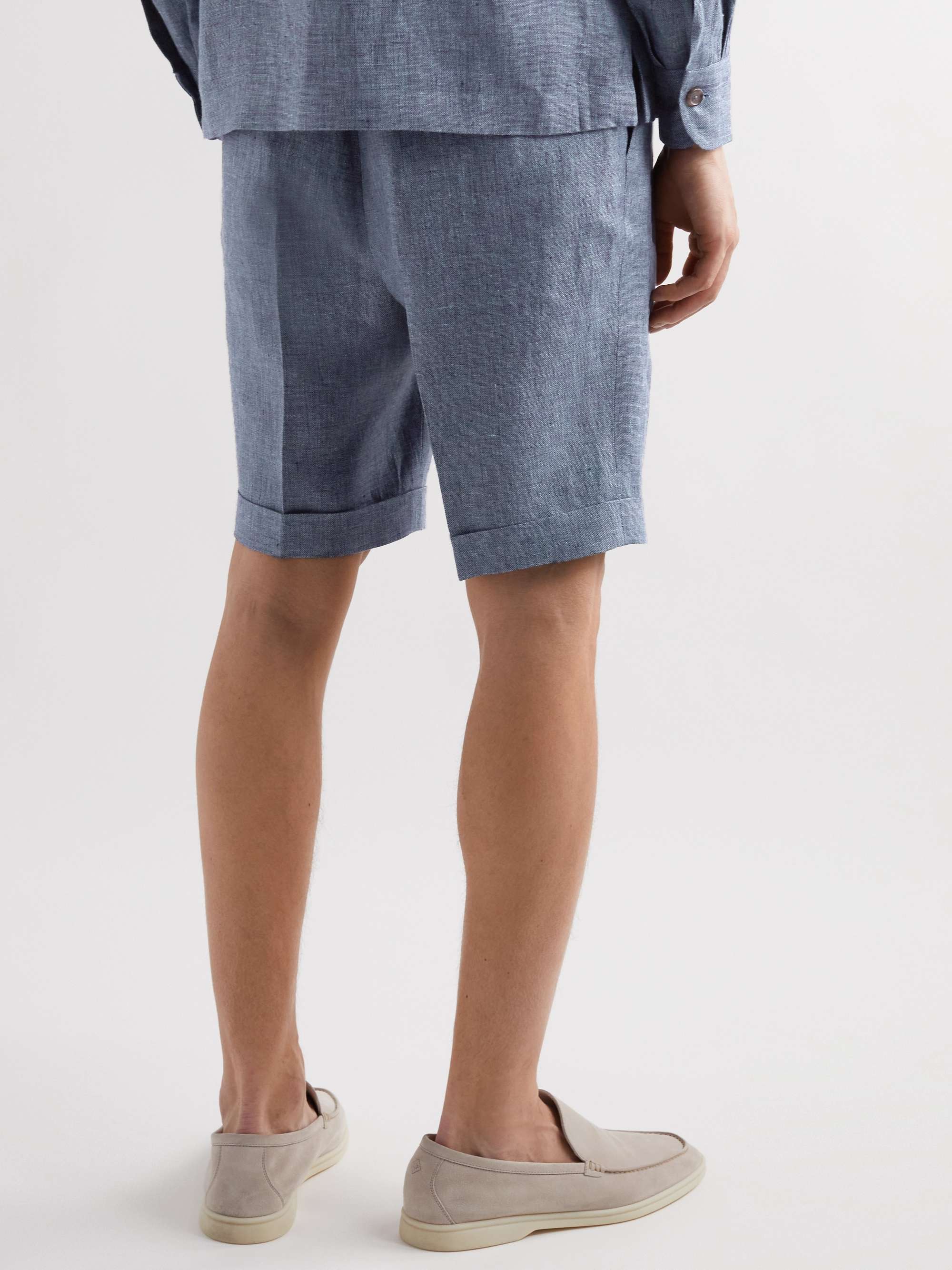 DE PETRILLO Slim-Fit Pleated Linen Bermuda Shorts