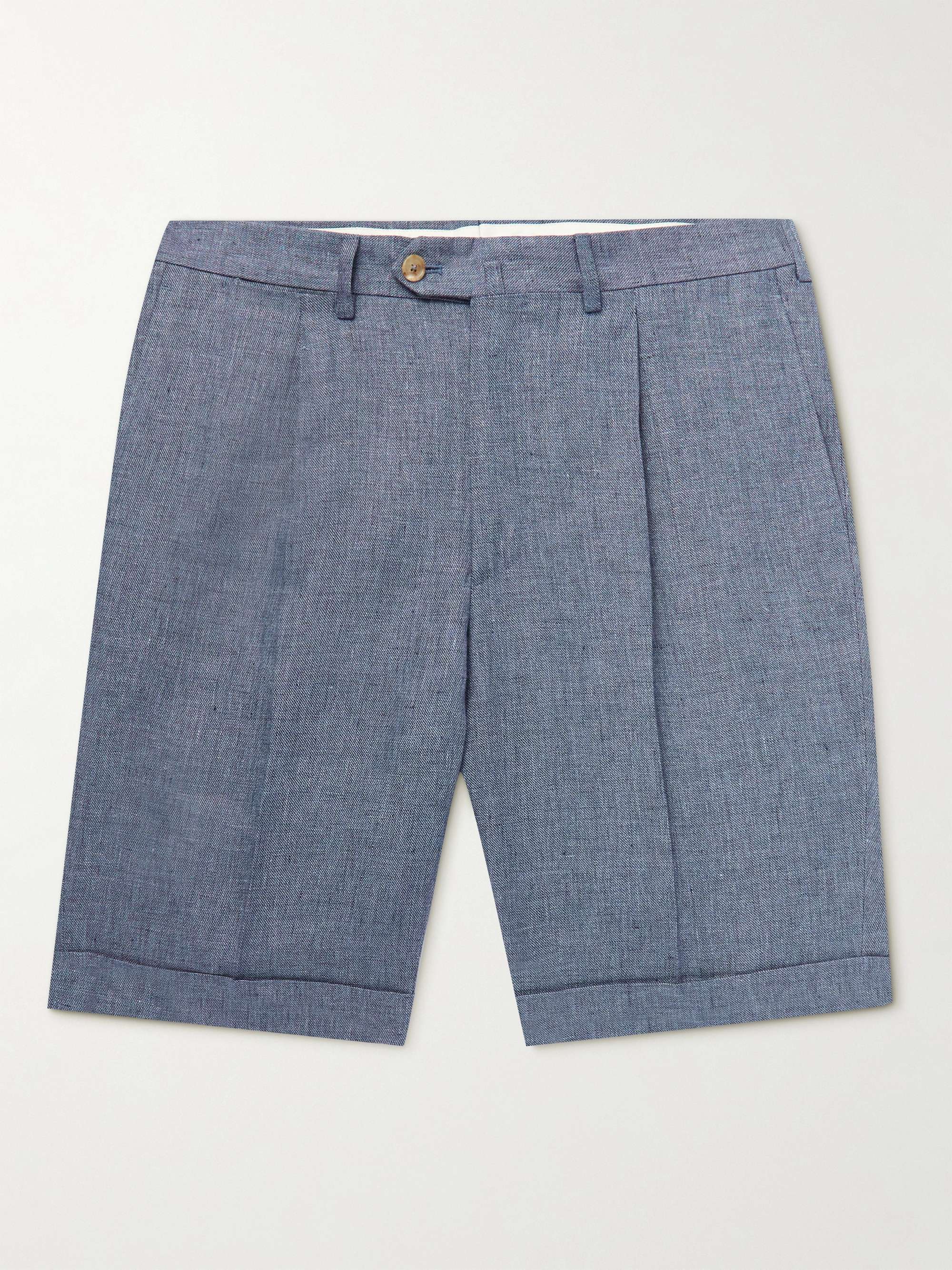 DE PETRILLO Slim-Fit Pleated Linen Bermuda Shorts
