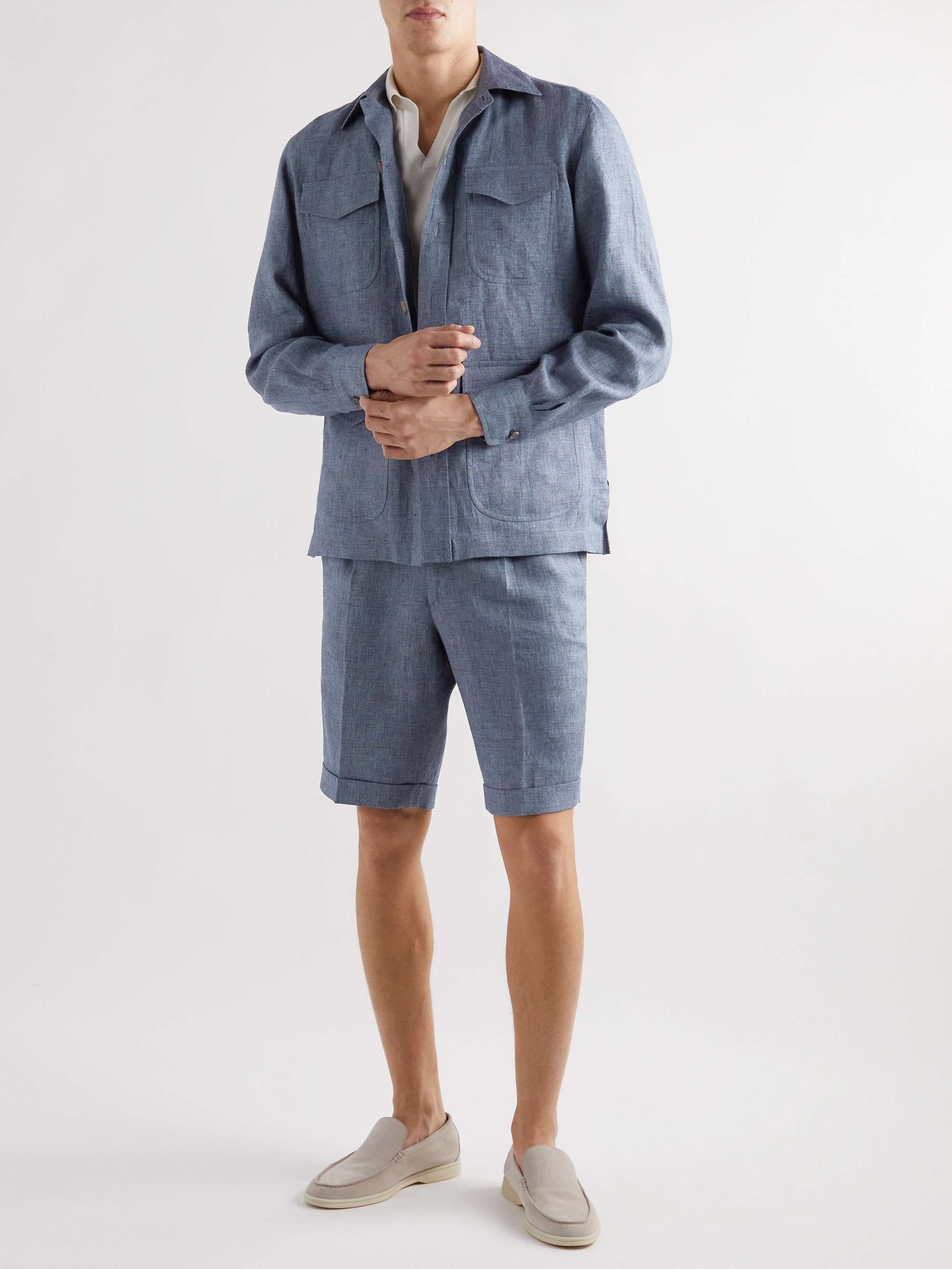 DE PETRILLO Slim-Fit Pleated Linen Bermuda Shorts