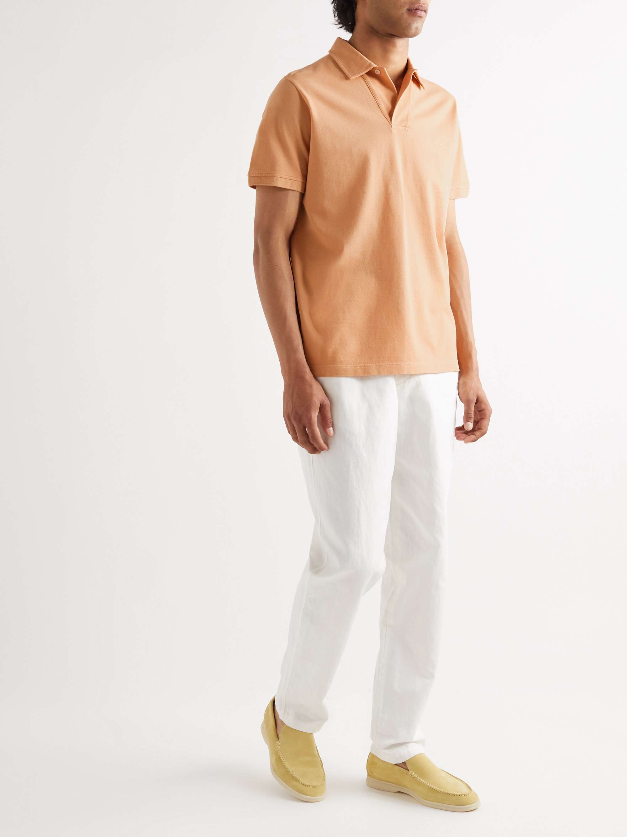 LORO PIANA Logo-Embroidered Cotton-Piqué Polo Shirt