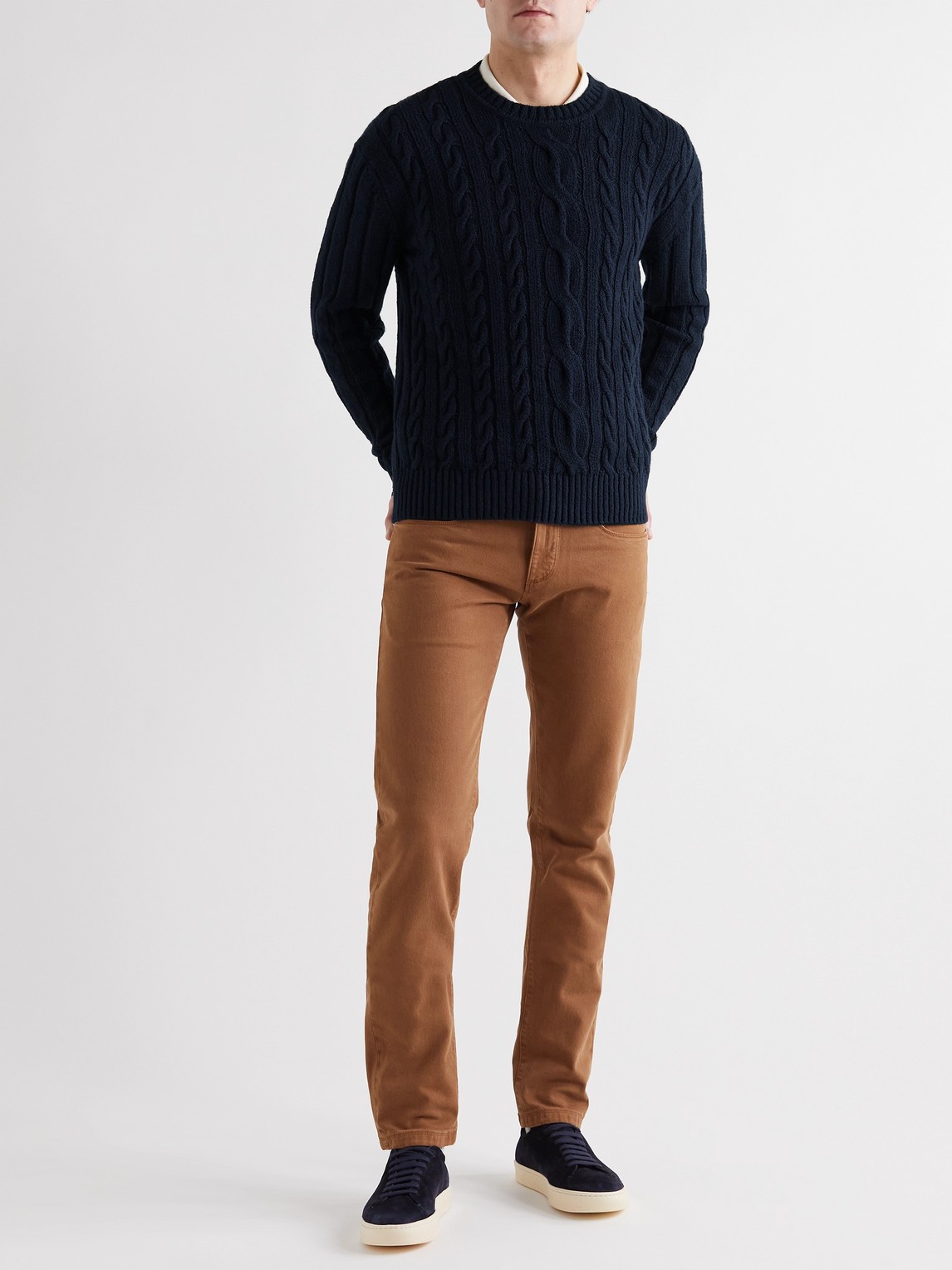 Loro Piana Slim-fit Cable-knit Cotton Sweater In Blue