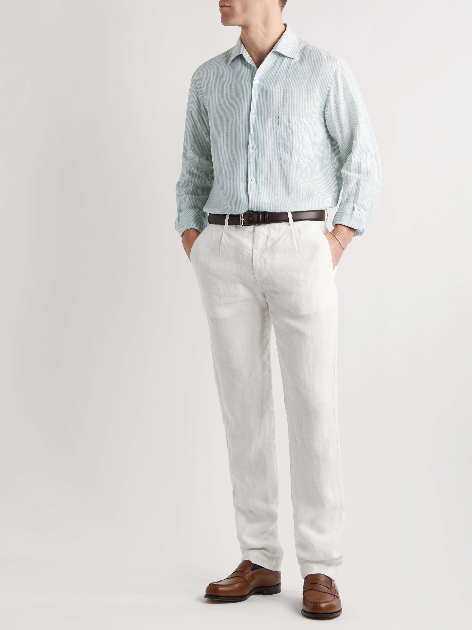 LORO PIANA André Garment-Dyed Striped Linen Shirt