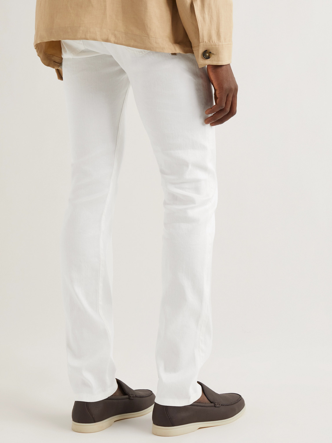 Shop Loro Piana Slim-fit Linen-blend Twill Trousers In White