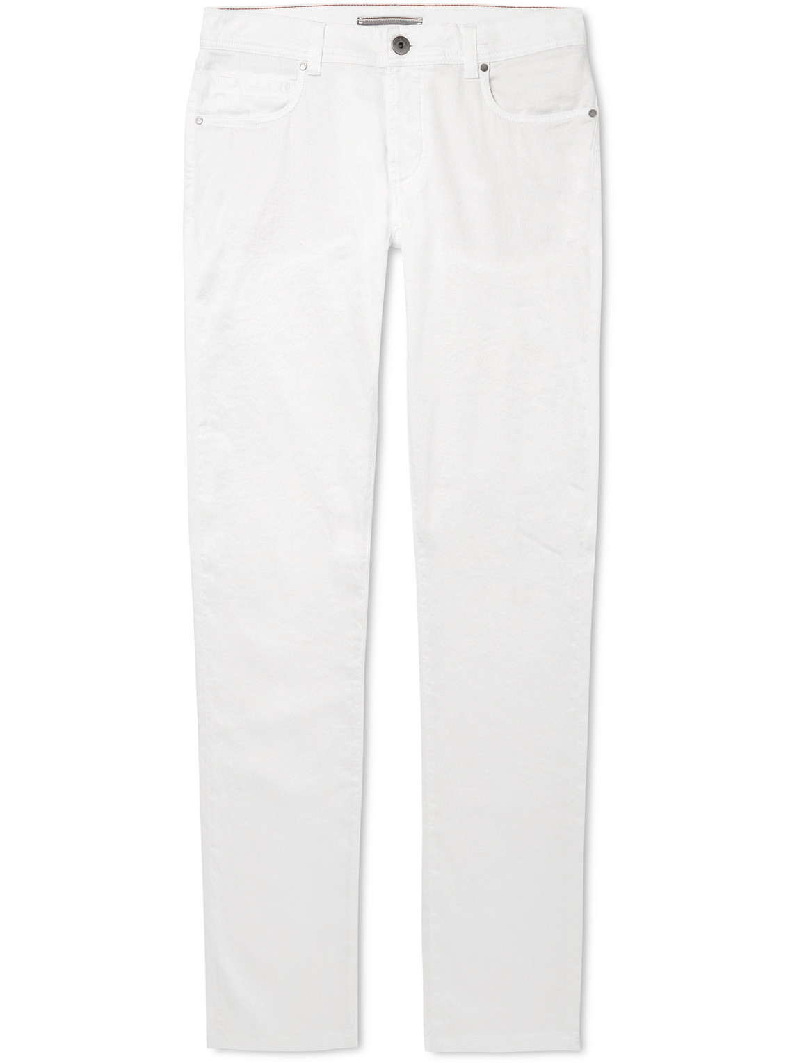 Shop Loro Piana Slim-fit Linen-blend Twill Trousers In White