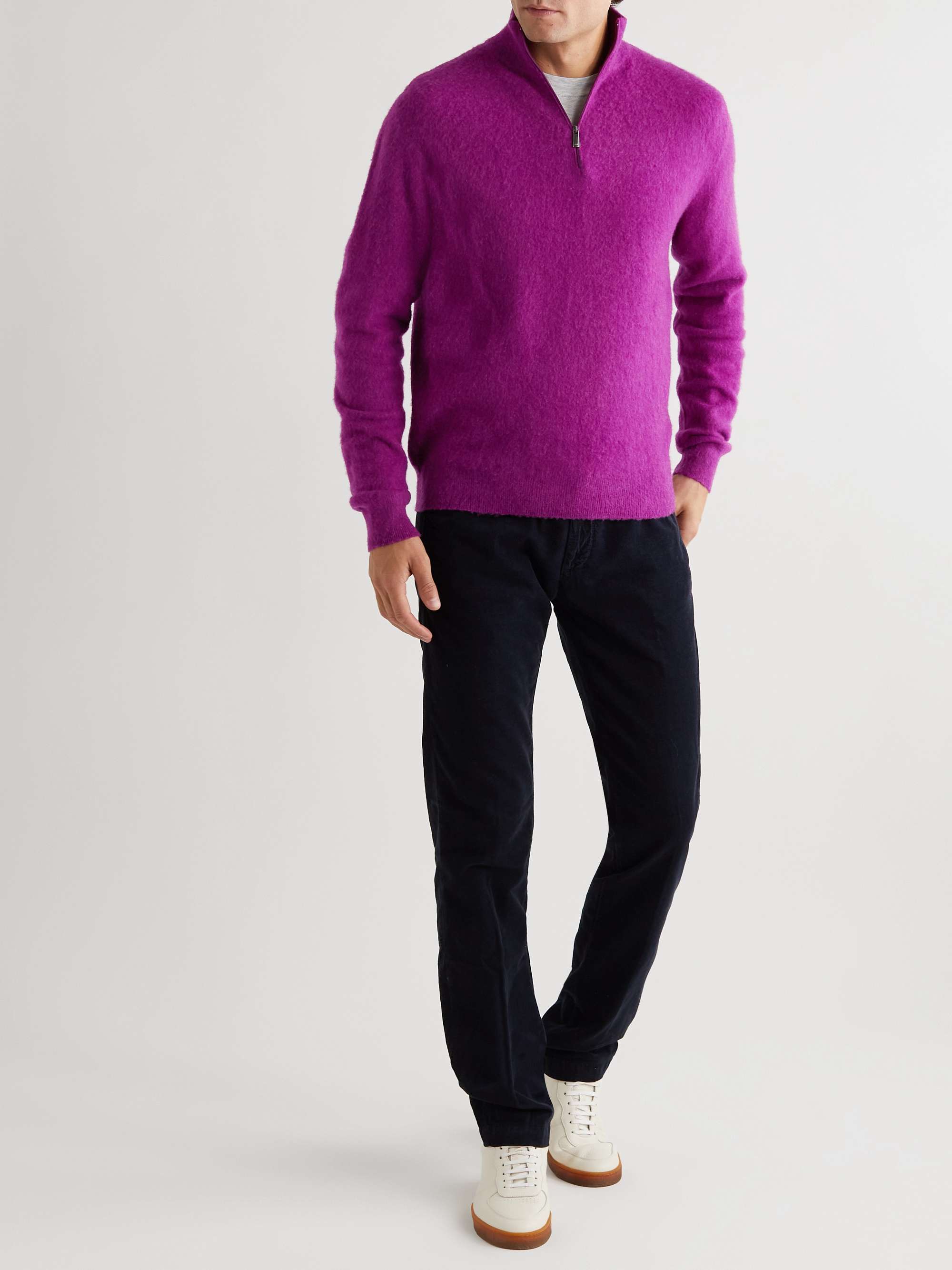 MASSIMO ALBA Brushed-Cashmere Half-Zip Sweater