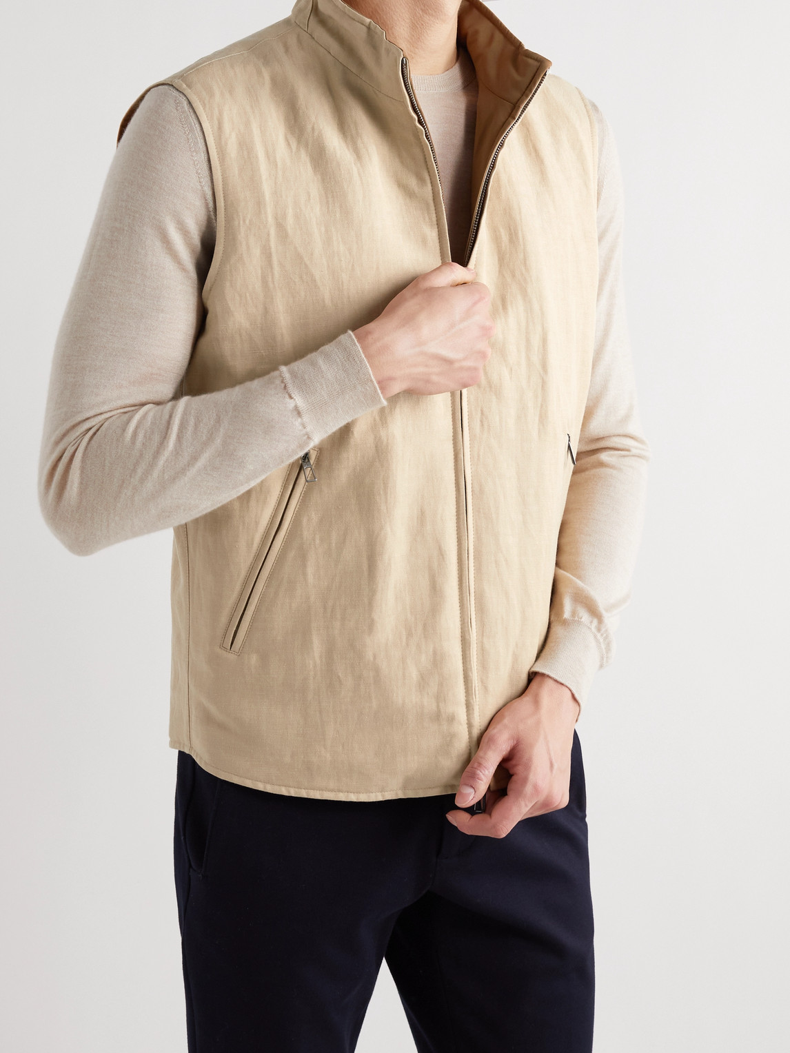 Shop Loro Piana Marlin Reversible Shell And Linen And Silk-blend Gilet In Unknown