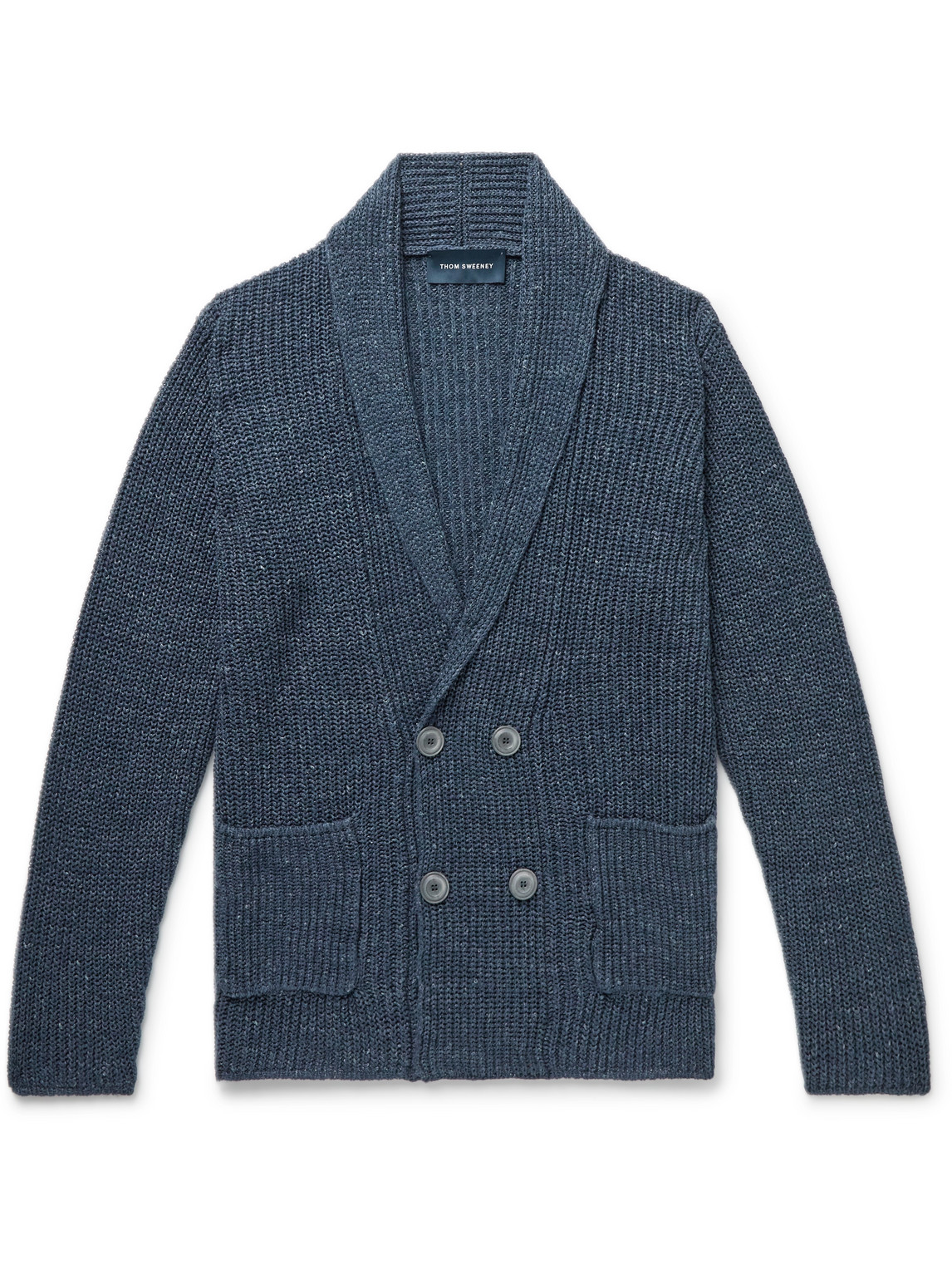 Thom Sweeney - Double-Breasted Ribbed Linen Cardigan - Men - Blue - XL