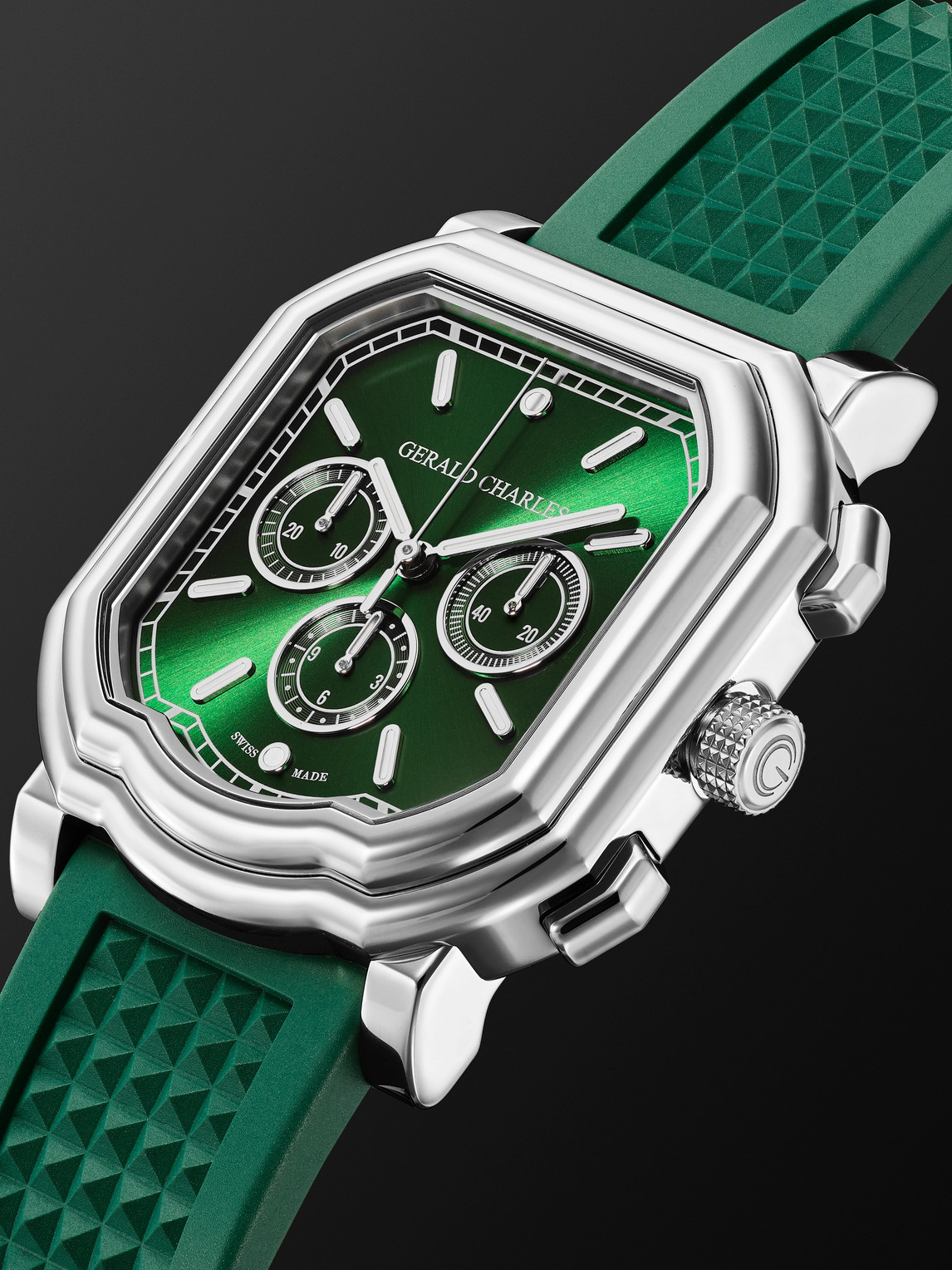 Shop Gerald Charles Maestro 3.0 Automatic Chronograph 39mm Stainless Steel And Rubber Watch, Ref.no. Gc3.0-a-02 In Green