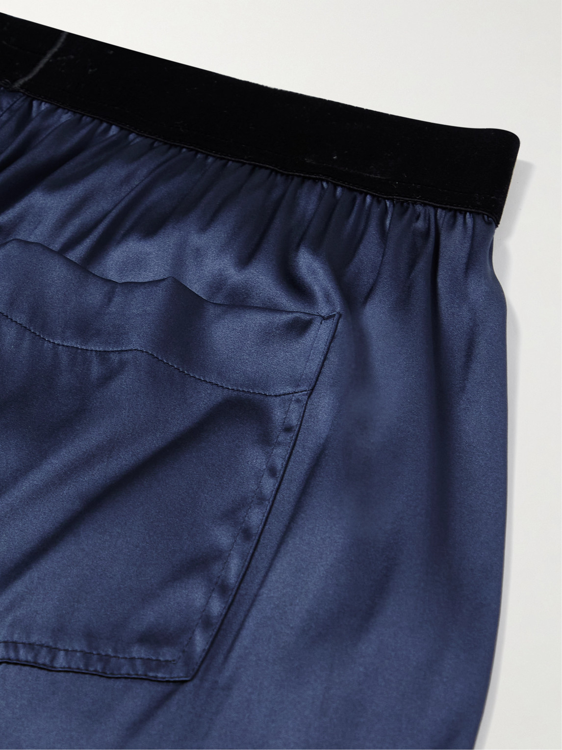 Shop Tom Ford Velvet-trimmed Stretch-silk Satin Pyjama Trousers In Blue