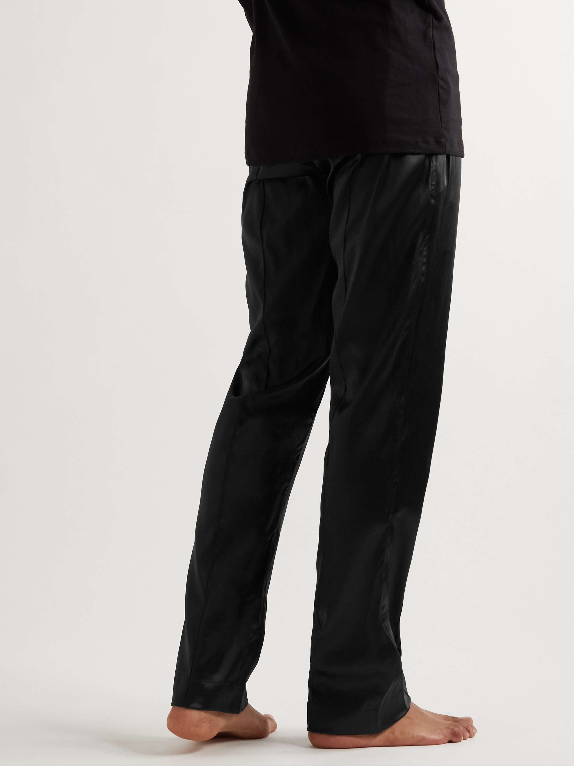TOM FORD Velvet-Trimmed Stretch-Silk Satin Pyjama Trousers