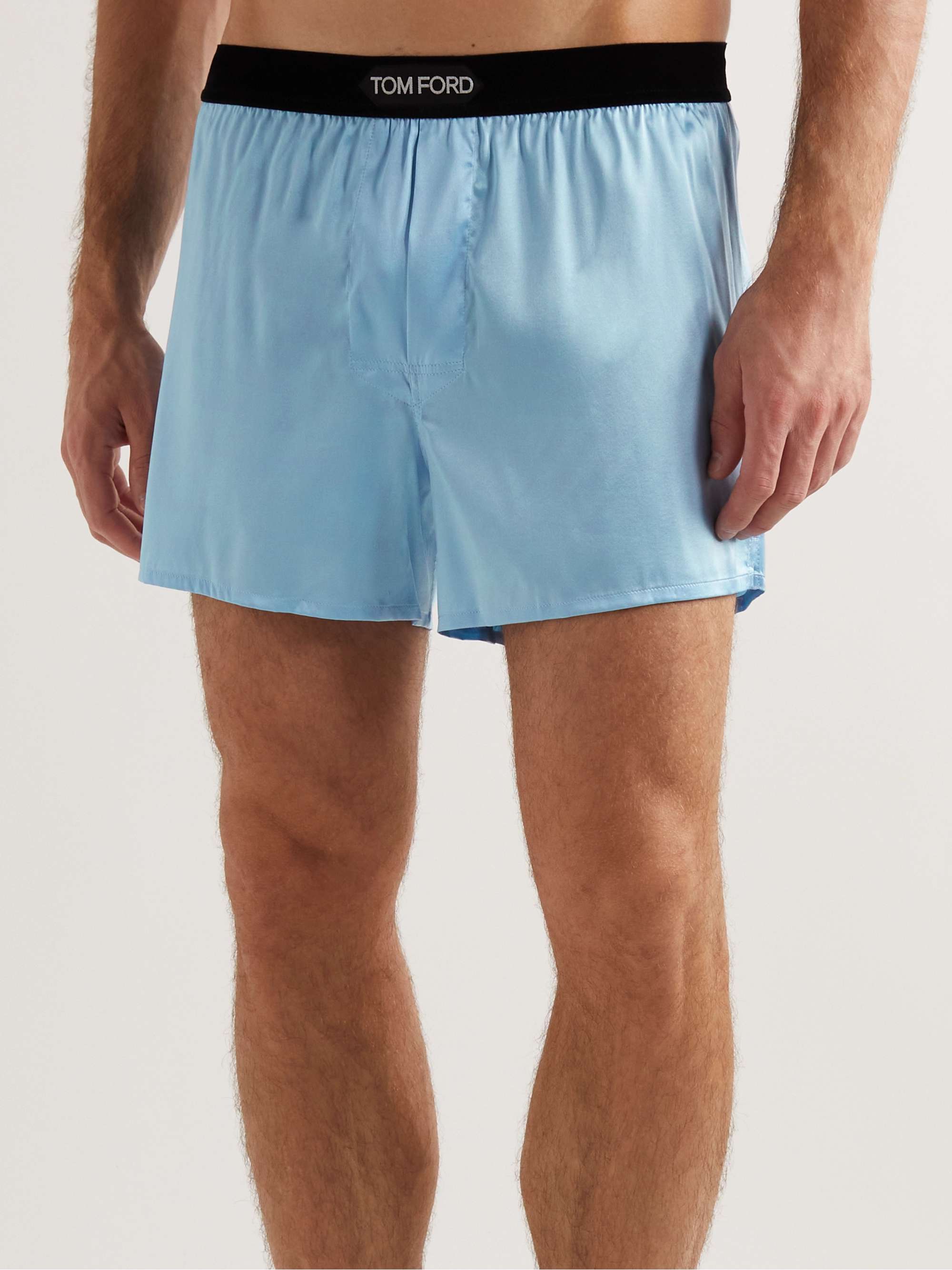 TOM FORD Velvet-Trimmed Stretch-Silk Satin Boxer Shorts