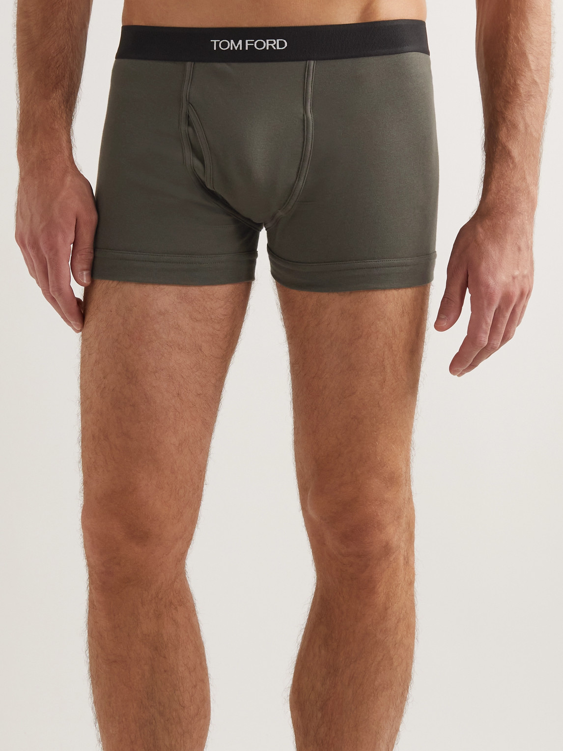 Shop Tom Ford Stretch-cotton Boxer Briefs In Green