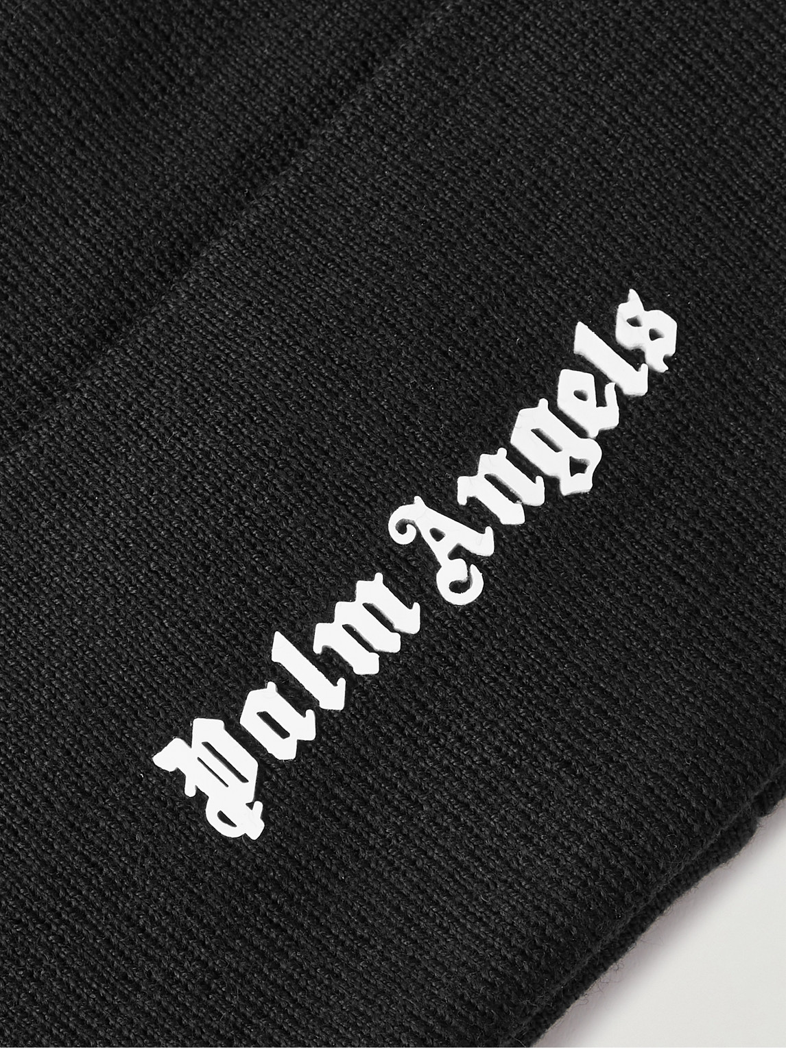 Shop Palm Angels Logo-print Wool-blend Beanie In Black