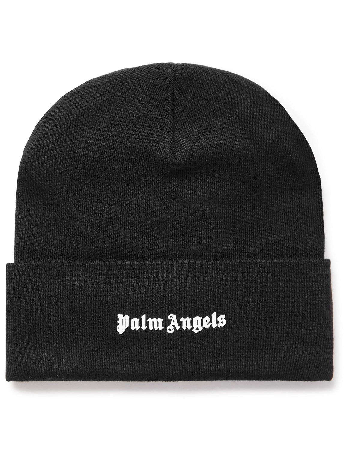 Palm Angels Logo-print Wool-blend Beanie In Black