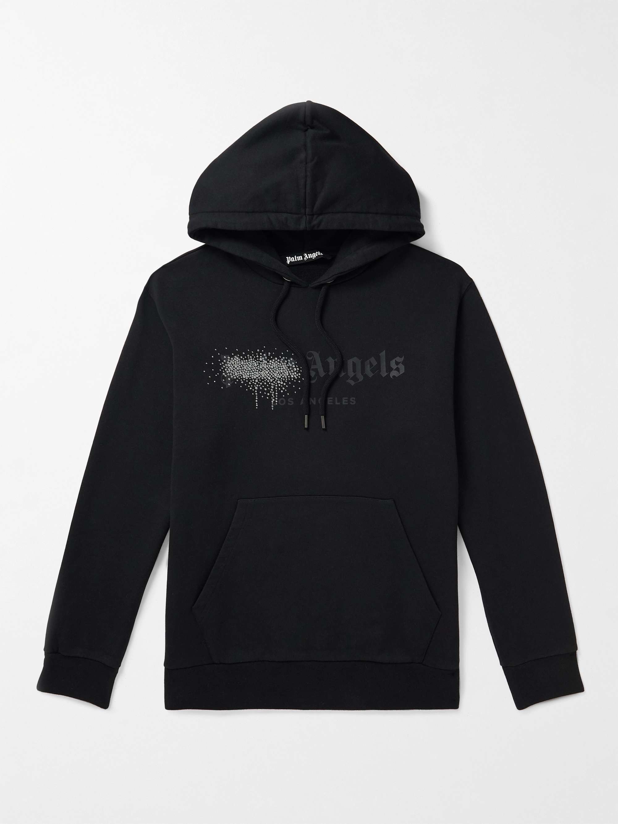 PALM ANGELS Logo-Print Crystal-Embellished Cotton-Jersey Hoodie for Men