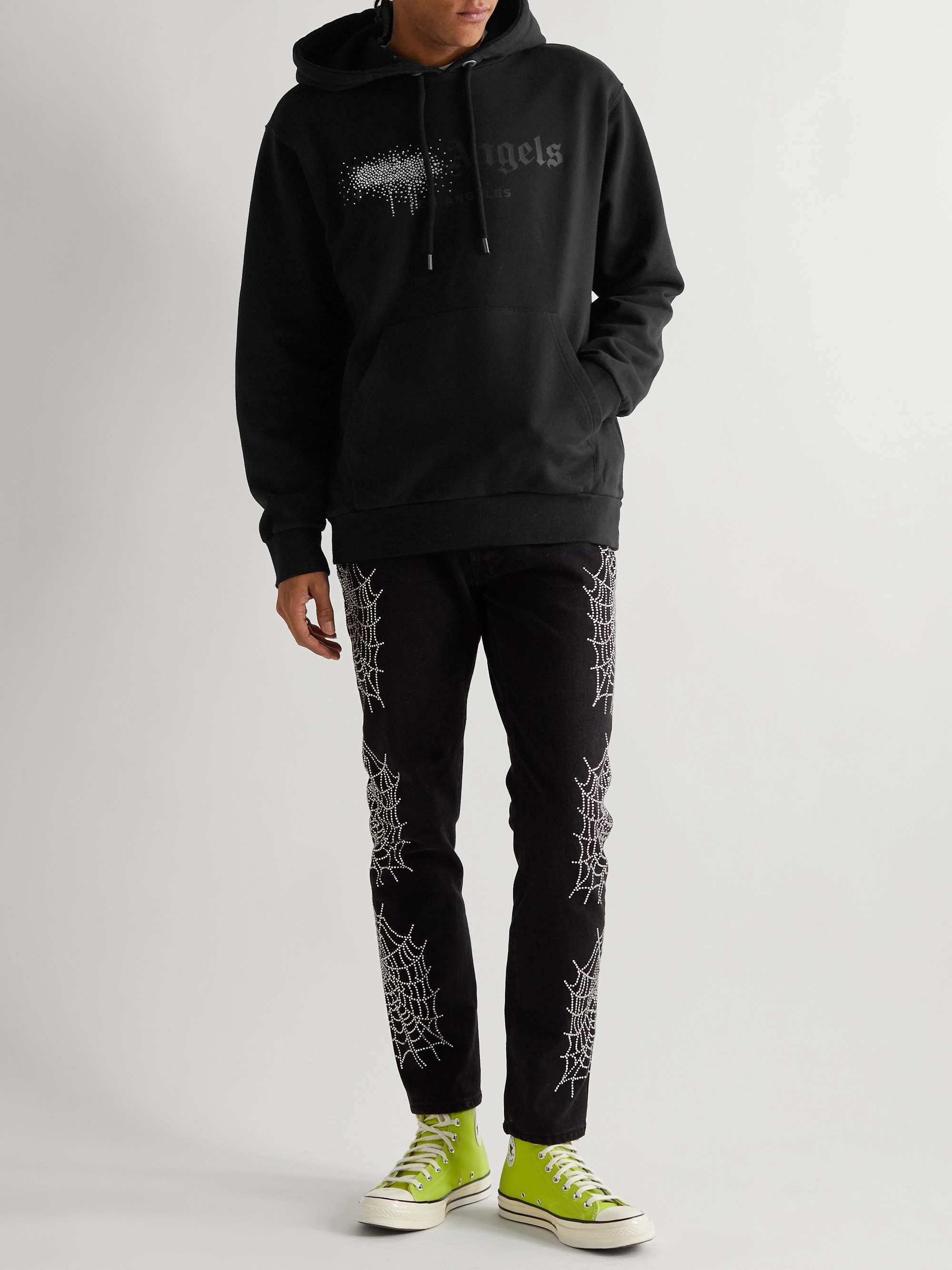 Palm Angels All Over Logo Print Hoodie Black – Court Order