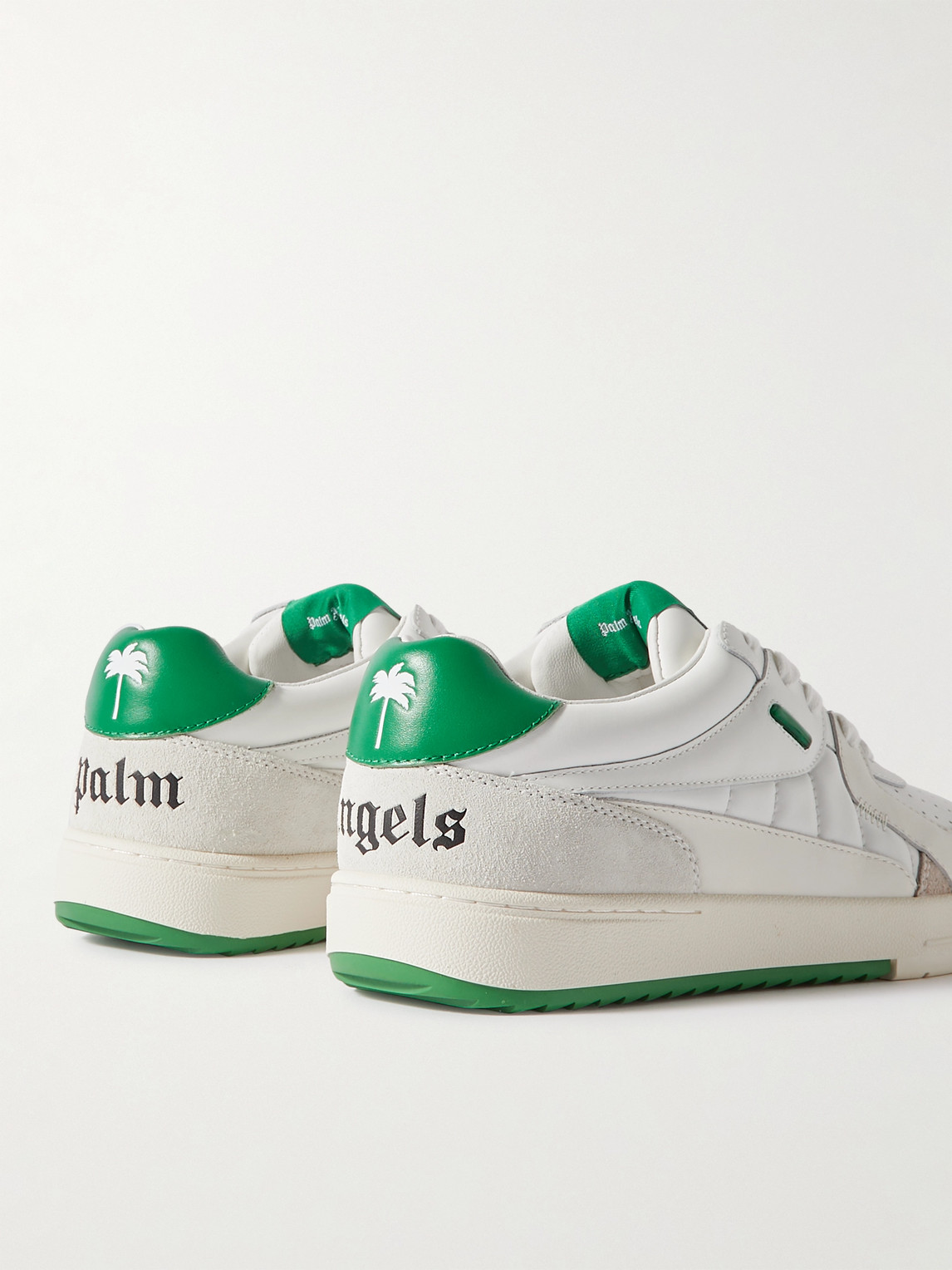 Shop Palm Angels Palm University Suede-trimmed Leather Sneakers In White