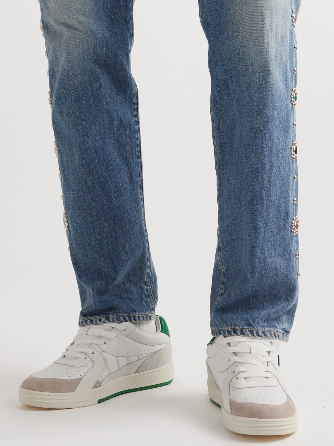 Shop Palm Angels Palm University Suede-trimmed Leather Sneakers In White